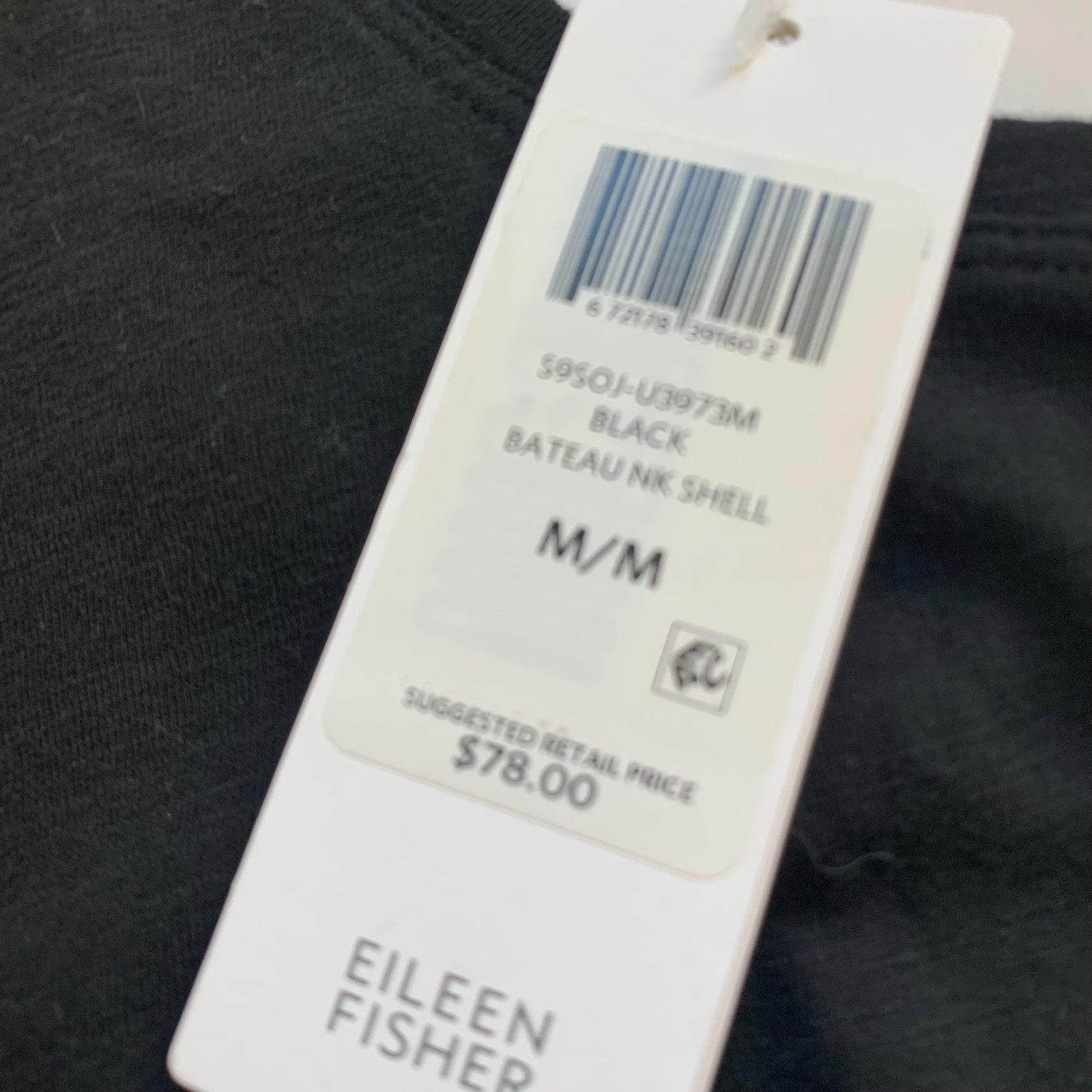 Eileen Fisher Organic Cotton Tank Top Size M Black Bateau Neck Front Pockets NWT