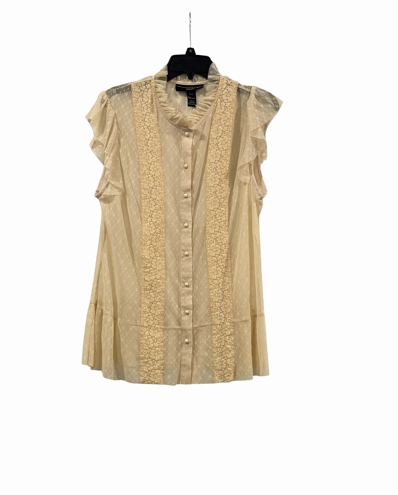 Venezia Cream Lace Sheer Ruffle Button Victorian Blouse Womens Size 18/20