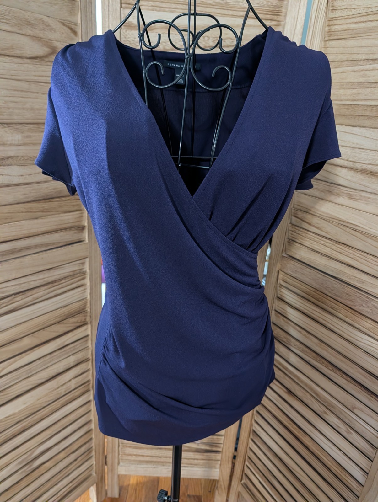 Banana Republic Mixed Media Ruched Blouse Purple Women’s Small