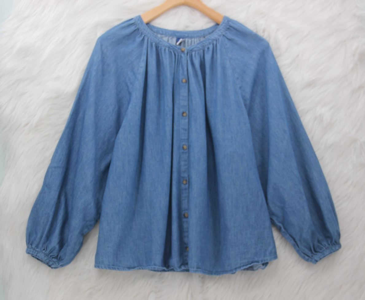 OLD NAVY CHAMBRAY DENIM BUTTON DOWN TUNIC SHIRT WOMENS XL MINIMALIST COASTAL