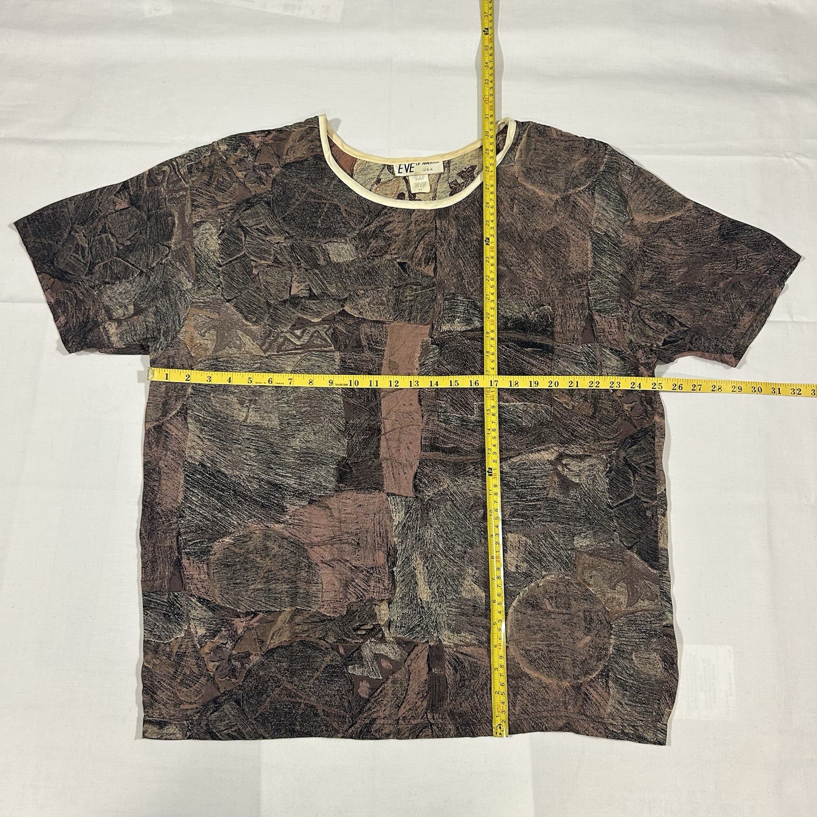 Vintage Eve Of America Medium OVERSIZED Blouse Top Abstract Boho Round Neck S/S