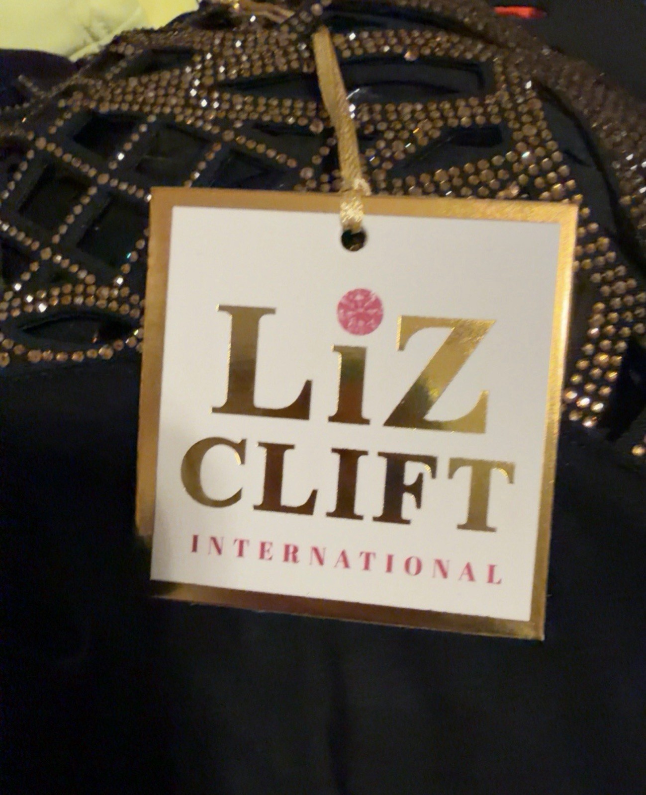 Liz Clift Black Rhinestone Cutout Keyhole Back Top Size S Made in Turkey NWT