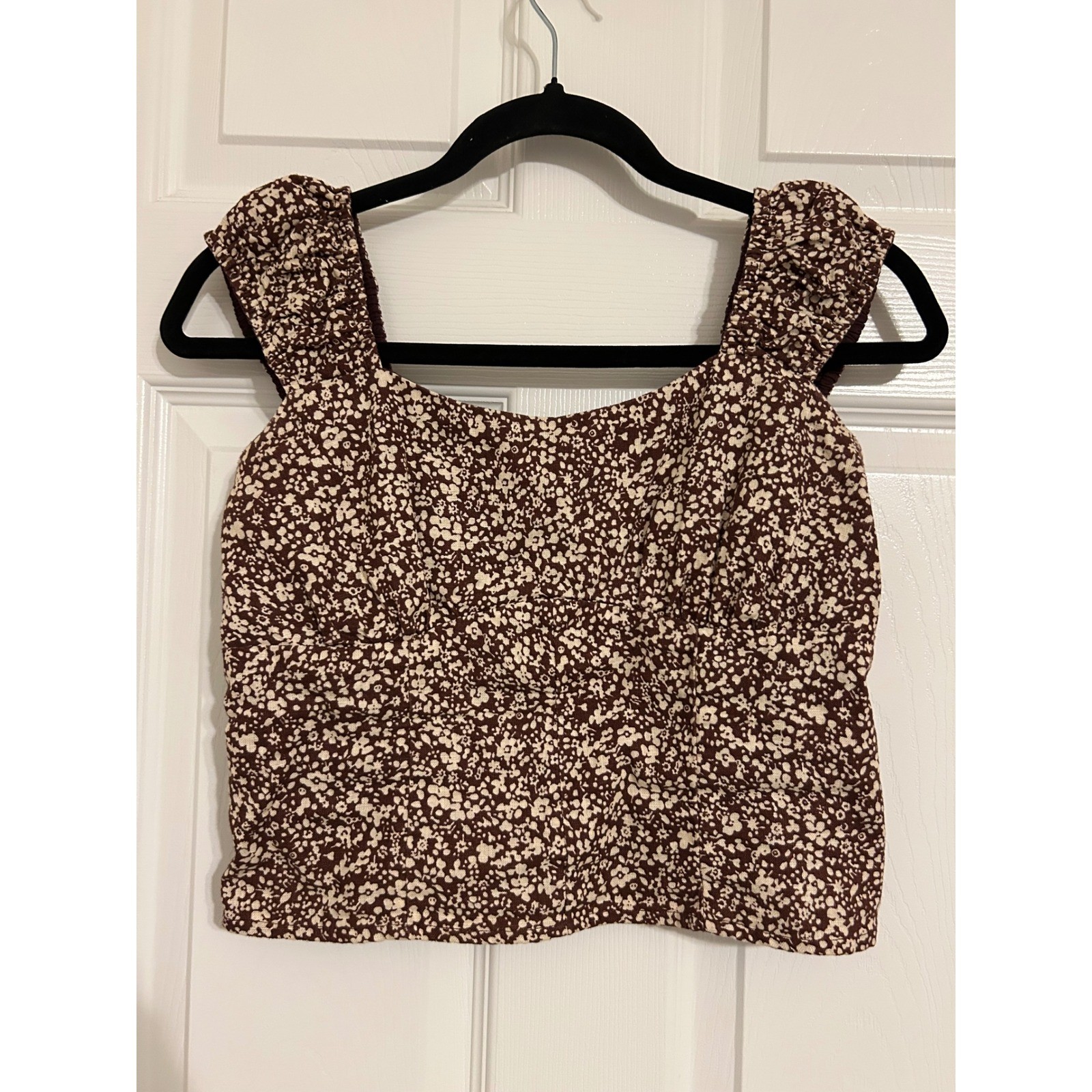Abercrombie & Fitch Brown Floral Smocked Back Crop Top Ruched Straps Small