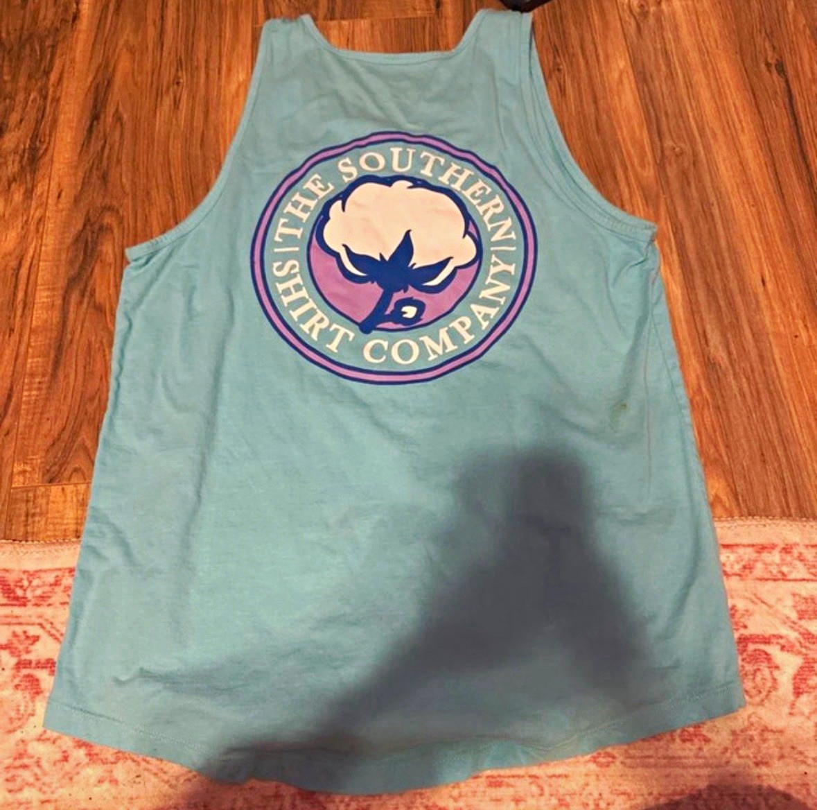 The Southern Shirt Company Blue Scoop Neck Cotton Knit Logo Tank Top M
