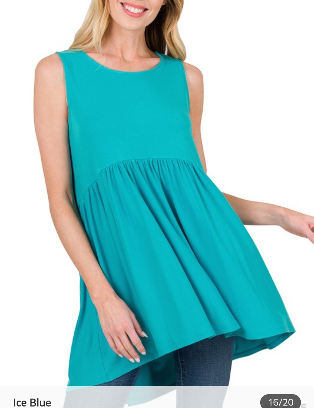 Zenana Sleeveless Babydoll Tunic Top Stretch Knit Empire Waist Multiple Colors