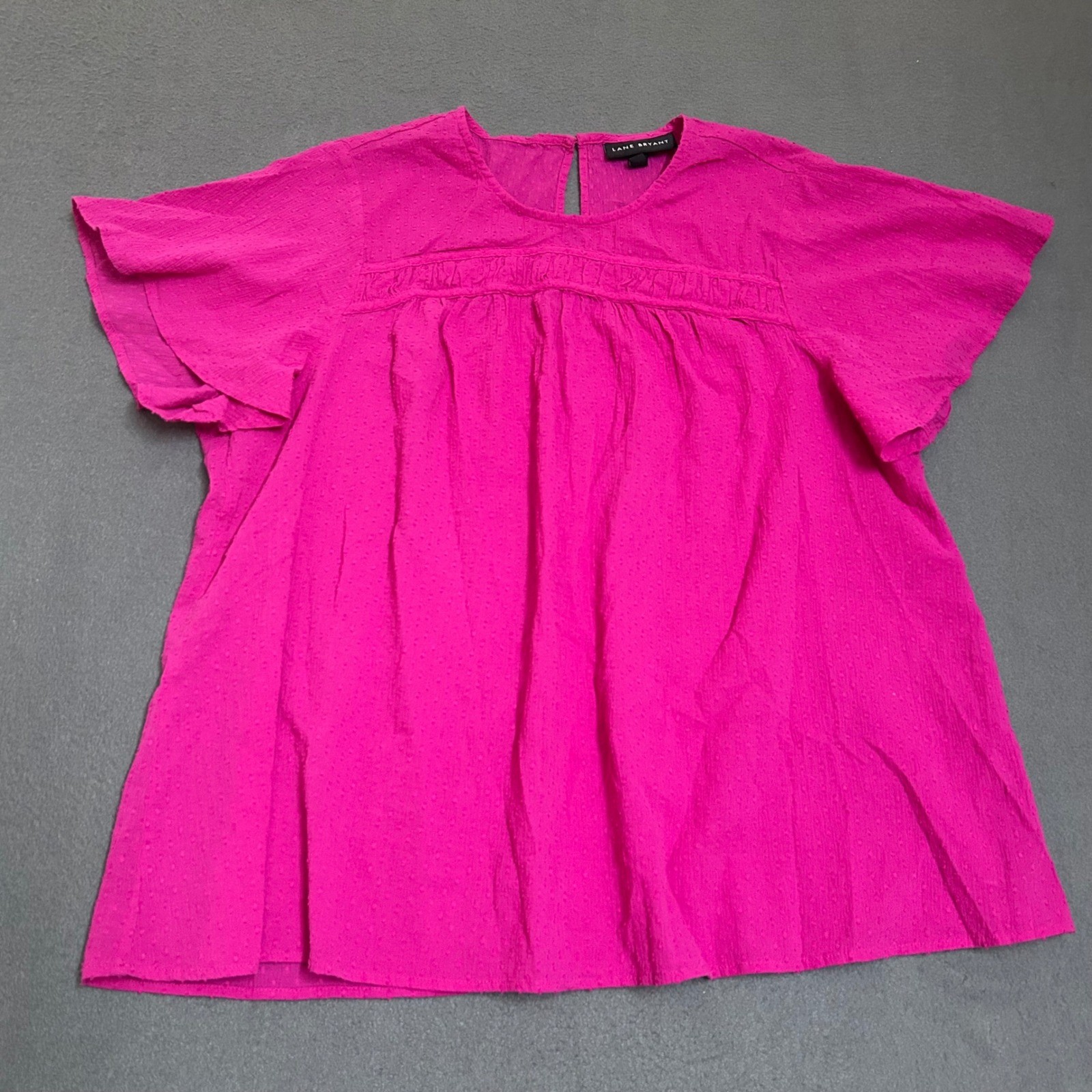Lane Bryant Blouse Womens 16P Pink Swiss Dot Flutter Sleeve Smocked Top Boho