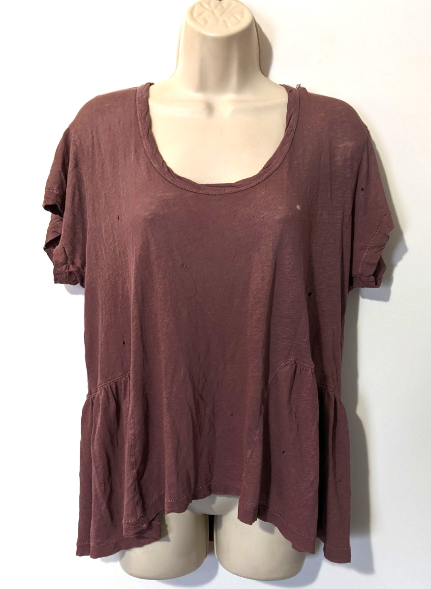 NWT Current Elliott The Girlie Tee Distressed Top Marron Red Sz 2 Relaxed $118