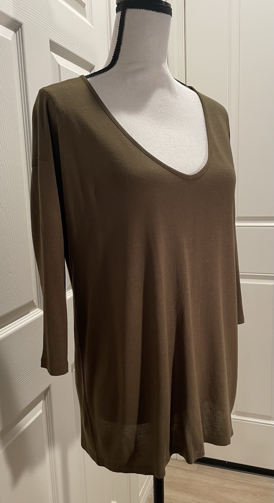 Forever 21 Dk Olive Deep V Neck Drop Shoulder Oversize 3/4 Sleeve Tunic New Sz S