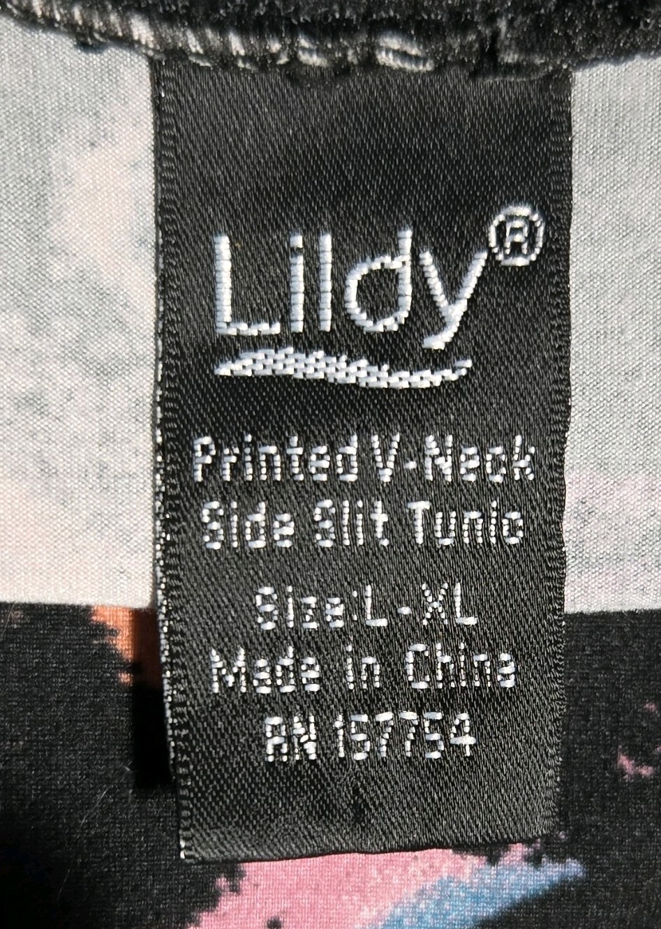 Lildy Black/Pink/Blue Abstract V-Neck Side Slit Long Sleeve Tunic Top L-XL