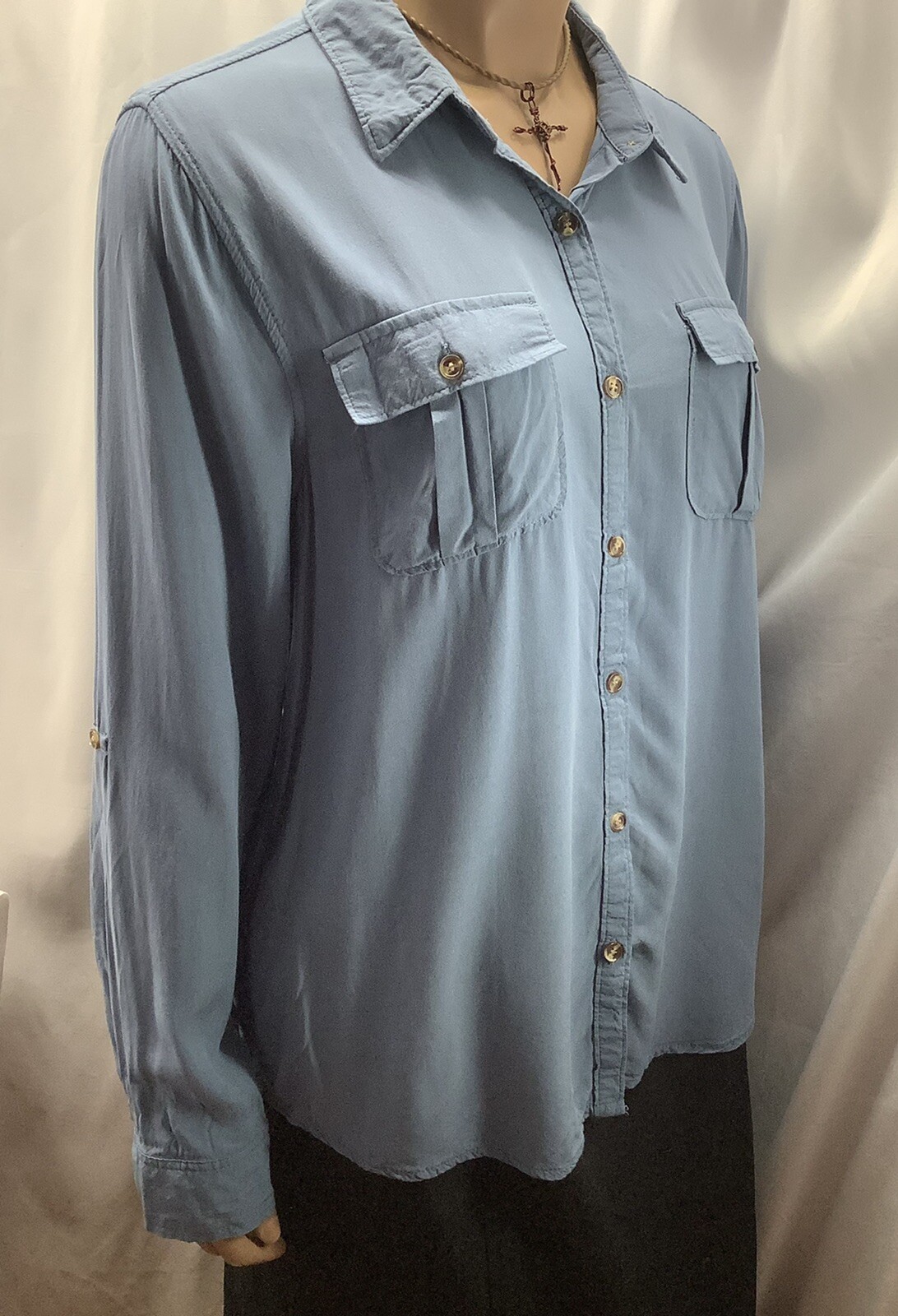 Love Notes Blue Long Sleeve Blouse Womens Size L MMT230308/MB3