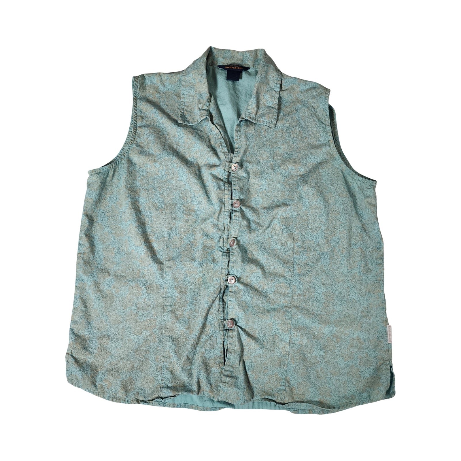 Woolrich Womens Sleeveless Button Down Shirt Lagoon Blue Floral Print Size L