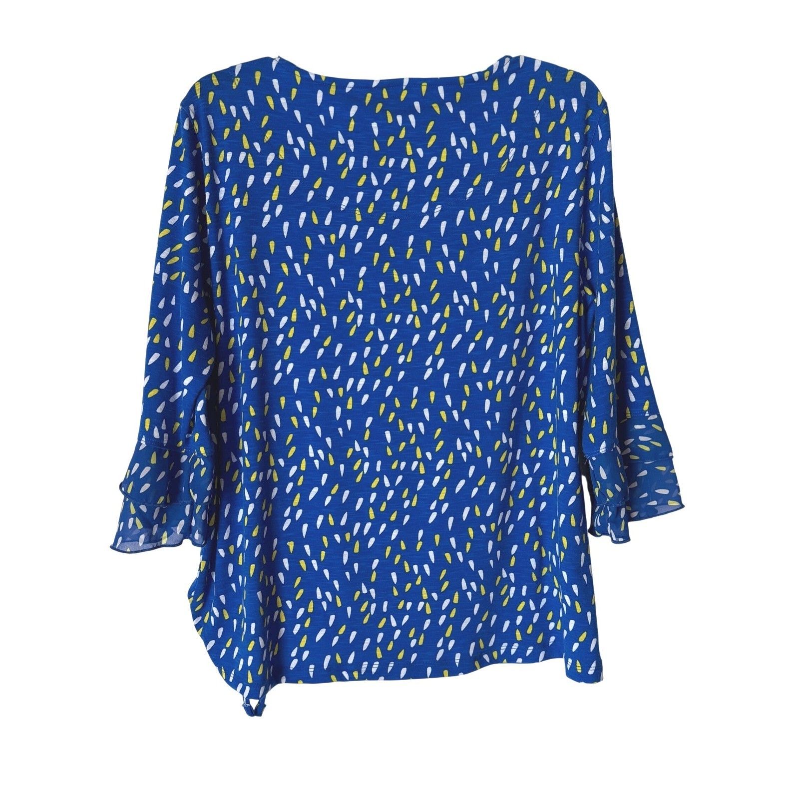 Multiples Women Abstract Ruffle Bell Sleeve Drawstring Hem Top Blouses Size M