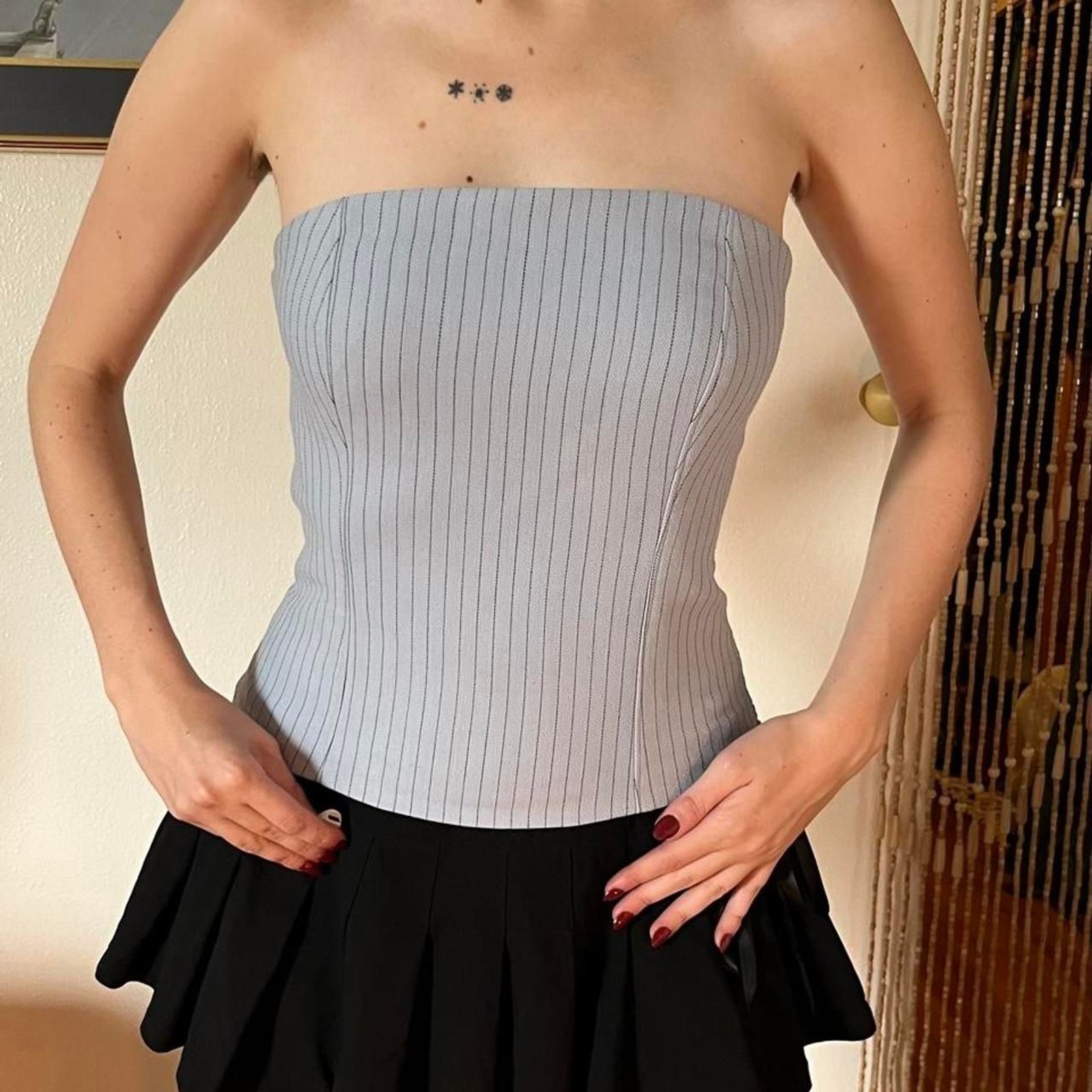 Abercrombie & Fitch Light Blue Pinstripe Corset Size S Office Siren Preppy