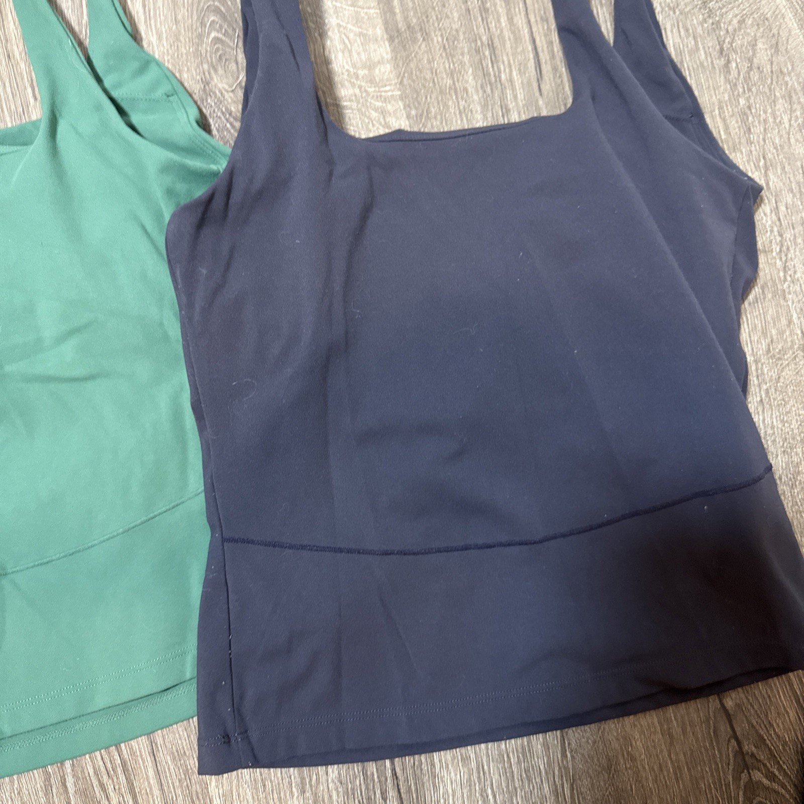 Women’s FLX Small Crop Tanks SET of 2 Square Neck Green & Black Built-n-Bra Soft