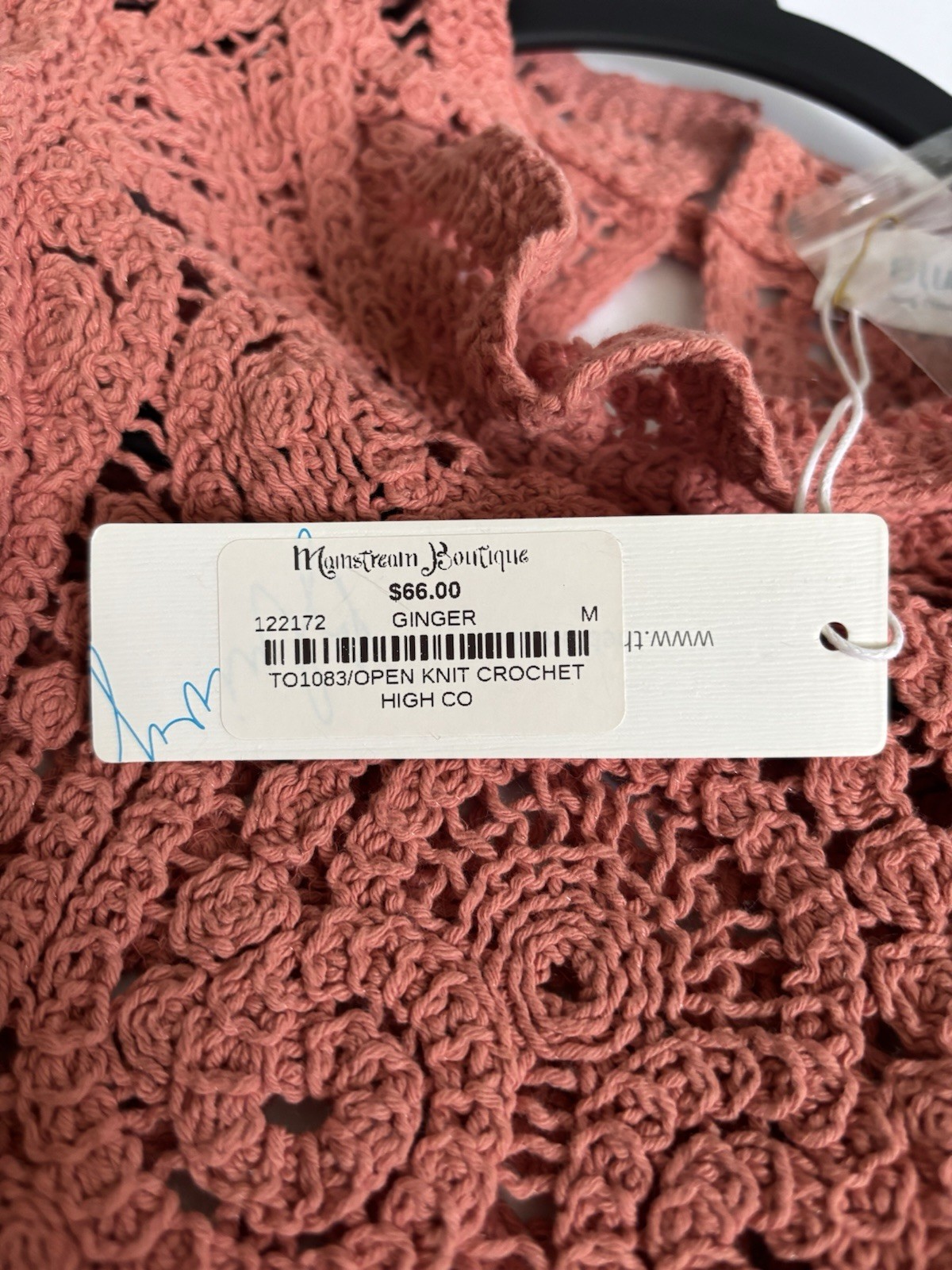 NWT BluiVy M Open Knit Crochet Top Ginger Ruffle Boho Cotton Medium