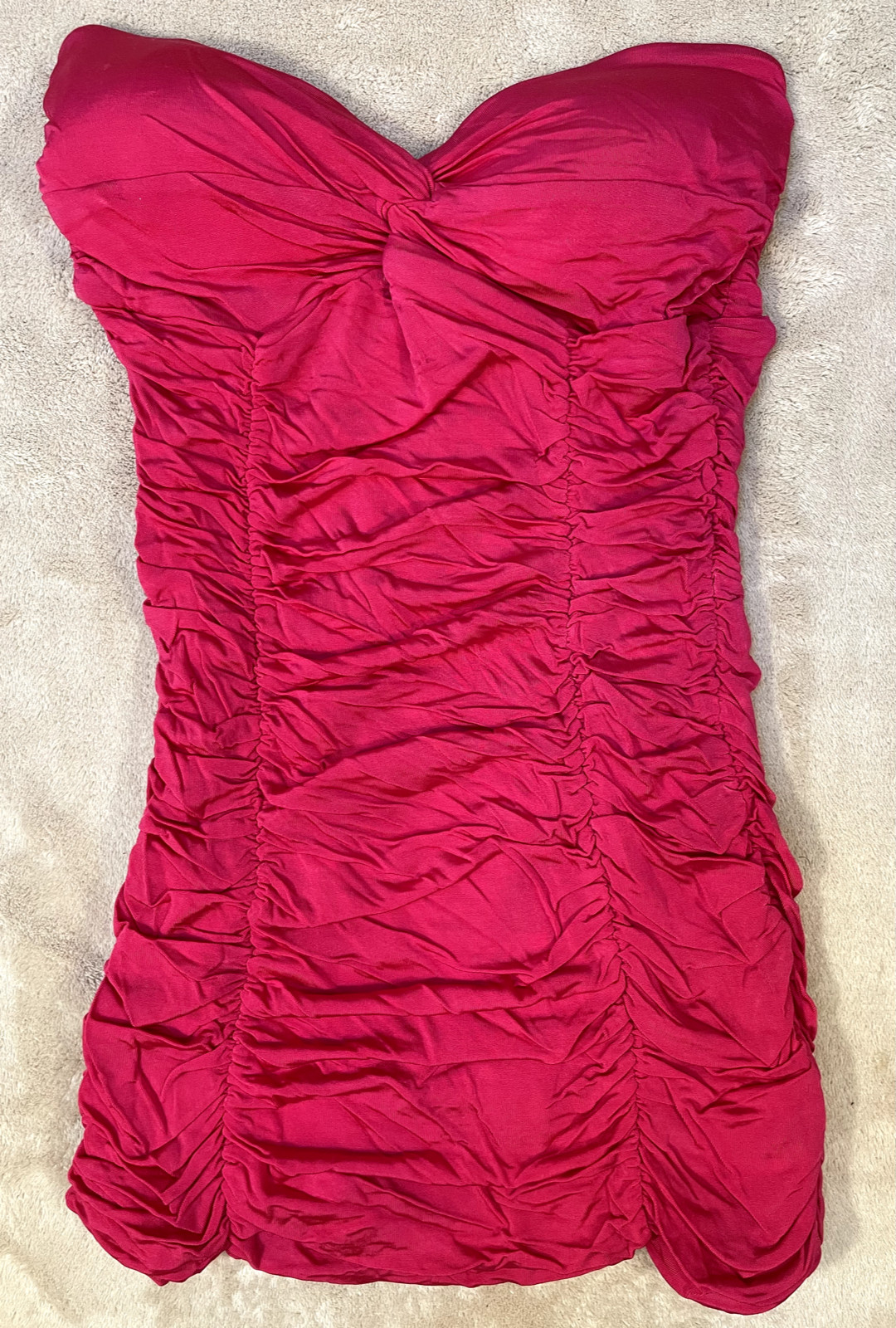 XXI Top Women’s Small Red Strapless Ruched Seams Gathered Stretch Rayon Lined