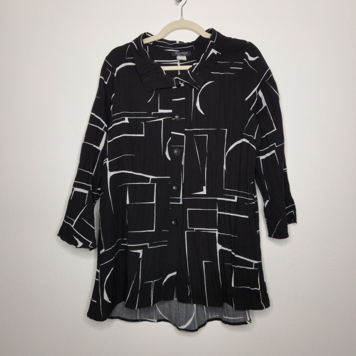 Vintage Black White Abstract Art Geometric Modernism Modernist Shirt Blouse Lg
