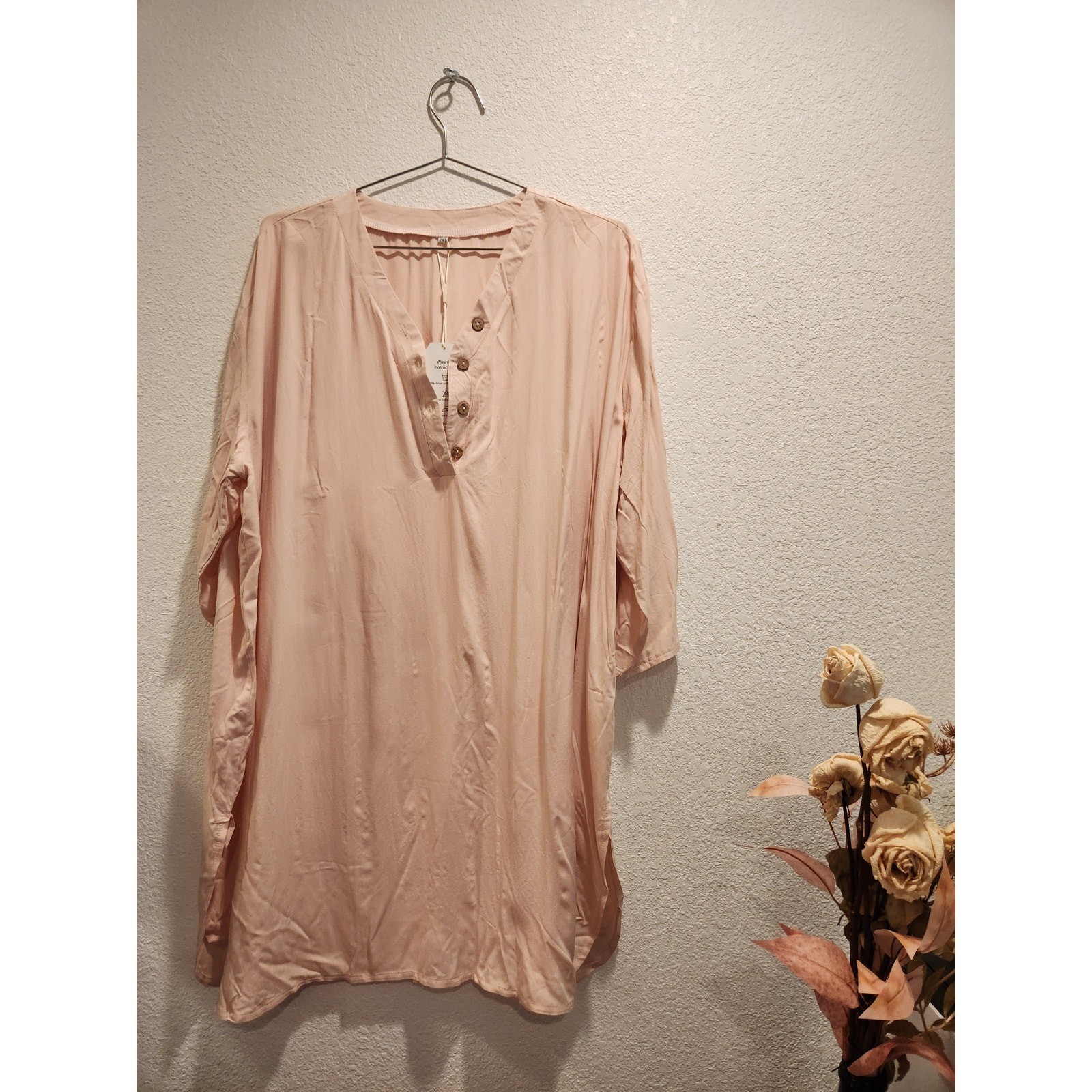 NWT Milanpavilion Women’s Blush Pink Tunic Dress, Button-Front Detail, Size 2xl