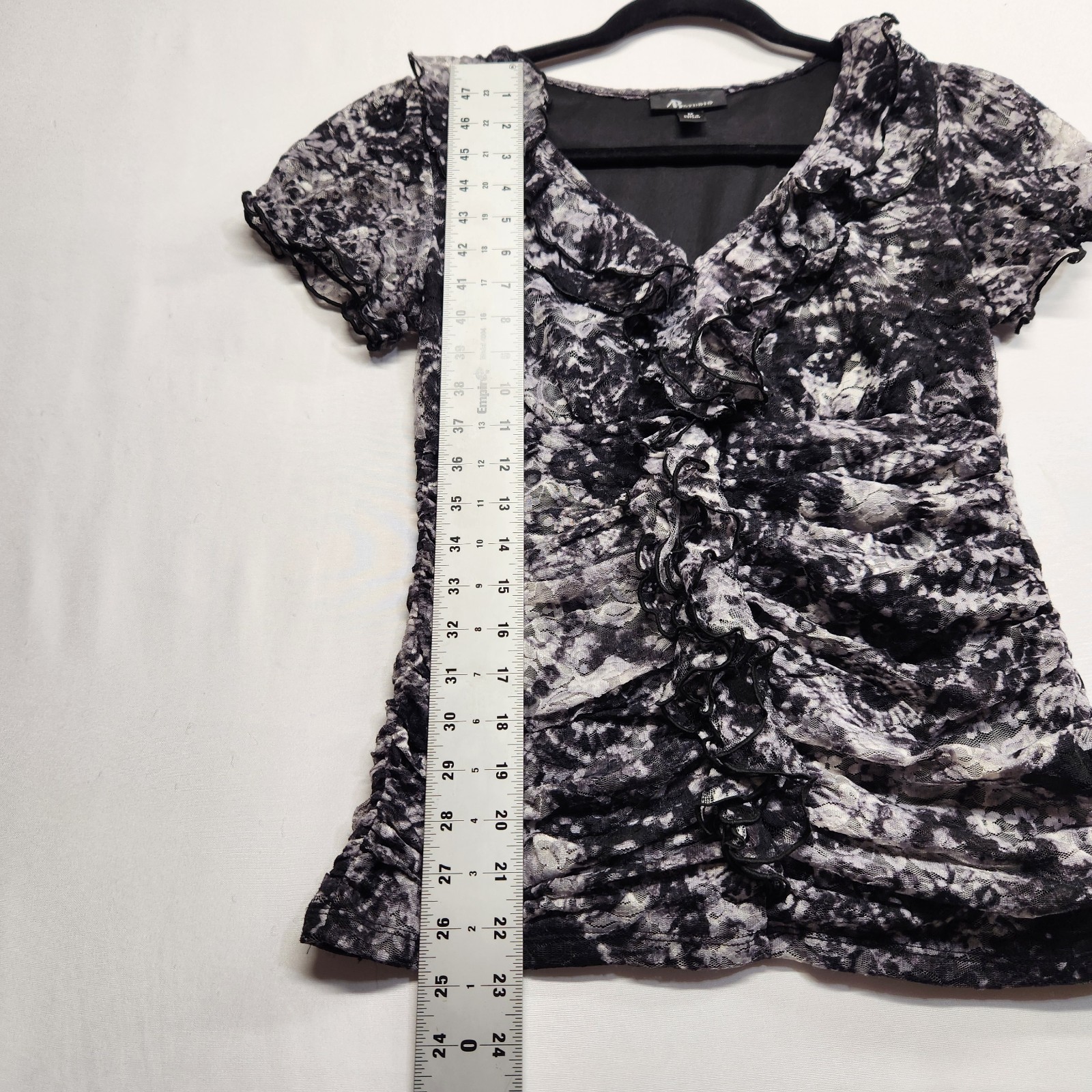 ⭐️AB Studio Y2K Whimsygoth Floral Lace Ruched Ruffle Blouse Top – Medium