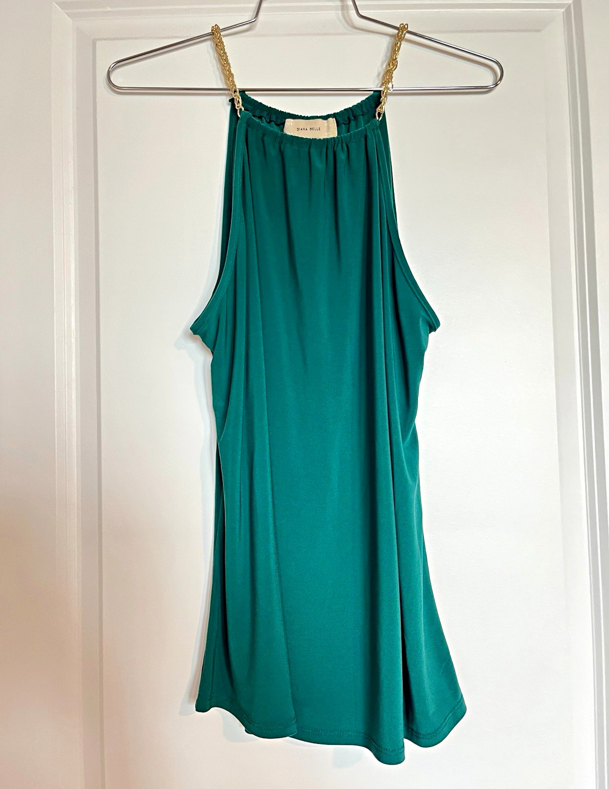 Diana Belle Women’s Green Halter Top Sleeveless Chain Accent Size M