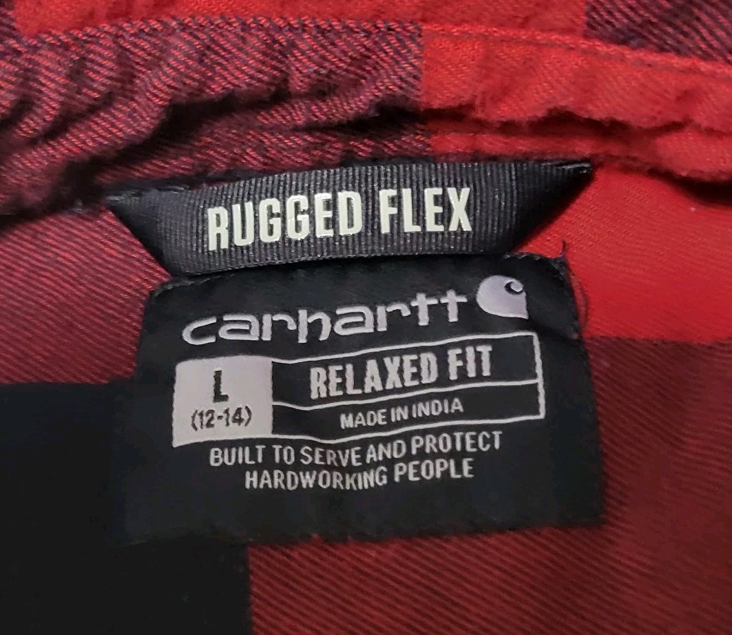 Carhartt Plaid Button Up Womens Size Lg (12-14) Rugged Flex Relaxed Fit Work