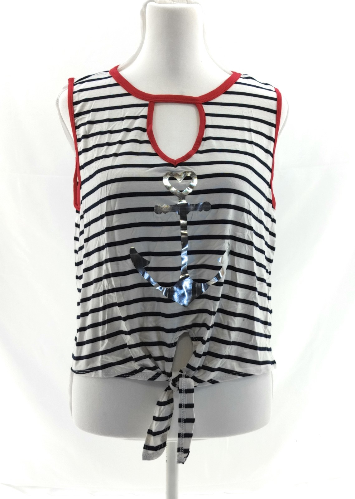 Daisy May Womens M Striped Anchor Tank Top Tie Front Sleeveless Nautical Red