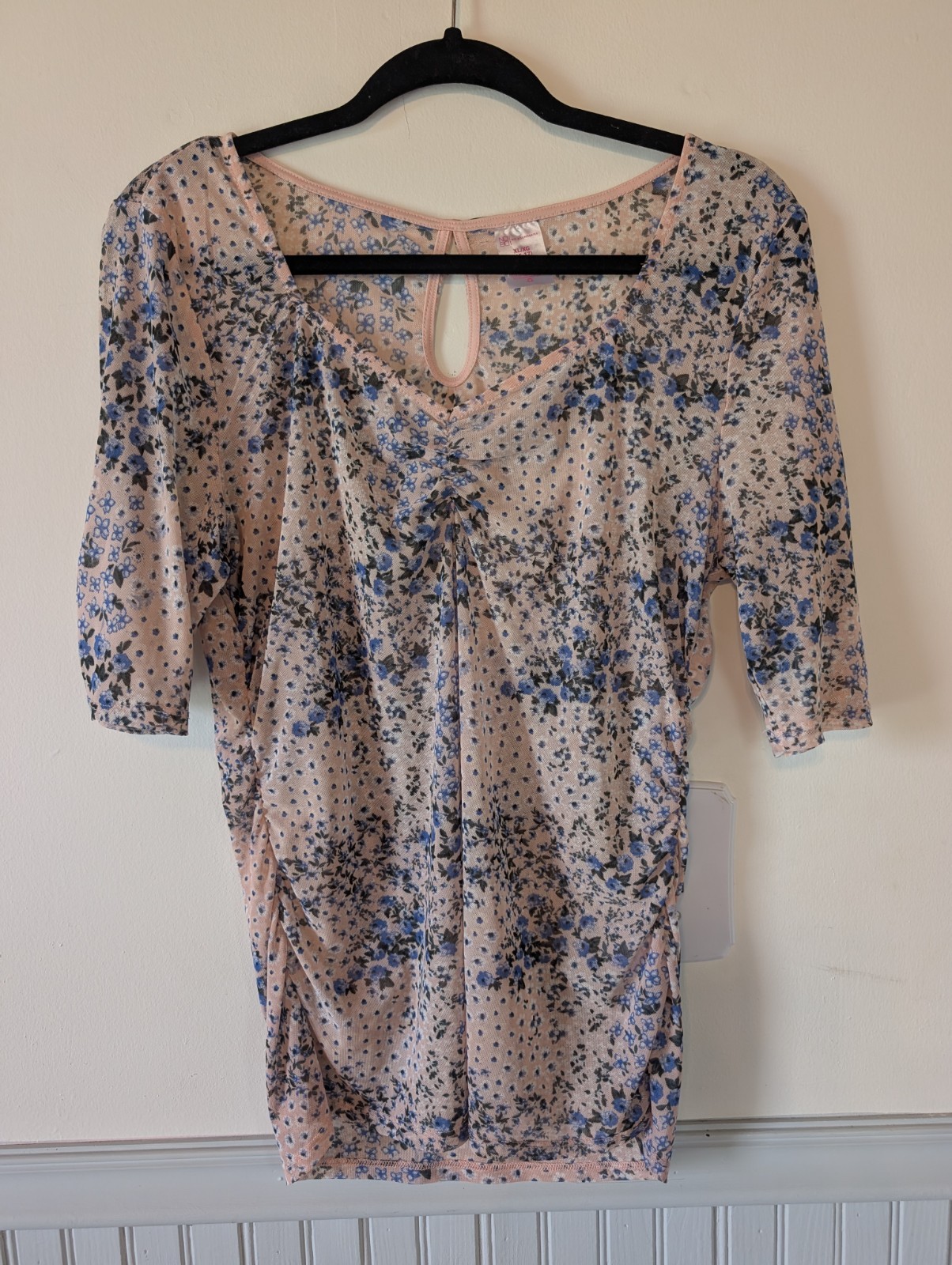 NOBO Sheer Pink Floral Blouse Women XL Romantic Coquette Boho Chic Y2K Soft Girl