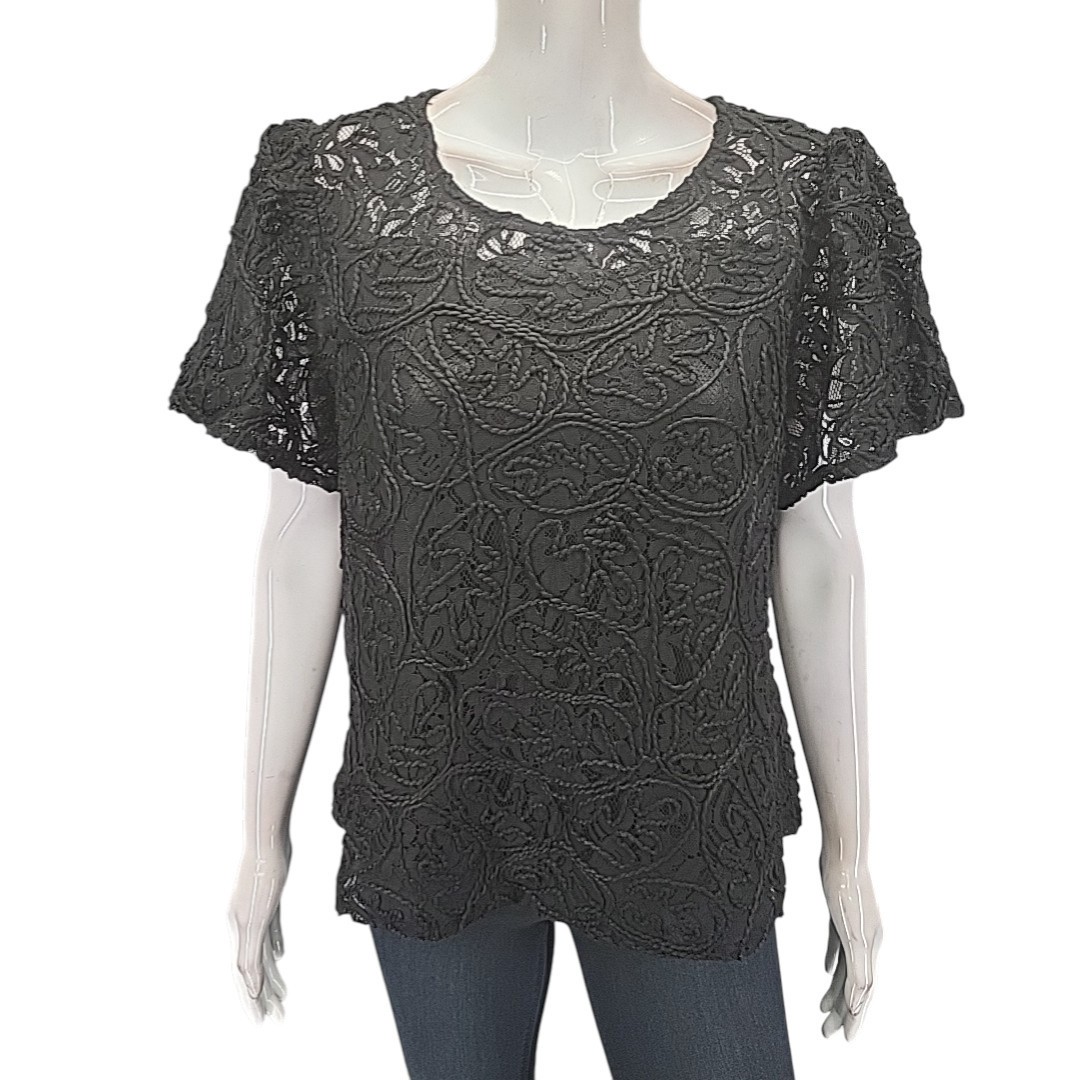 Kate and Mallory Womens Dressy Lace Blouse Top with Lining Medium Size Black