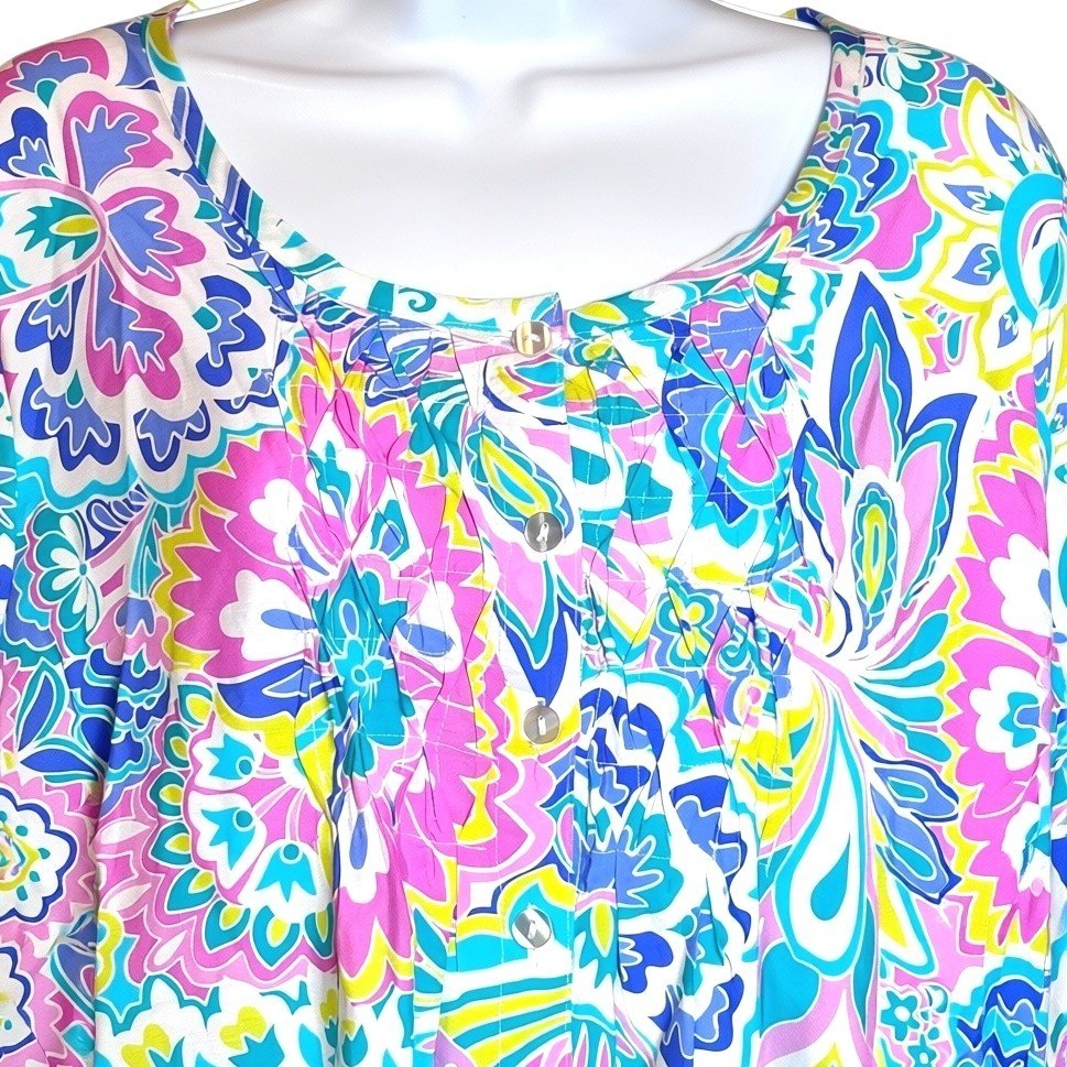 Ruby Rd Floral Paisley Button Front Top Sz M Top Boho Chic Mod Palm Beach NWT