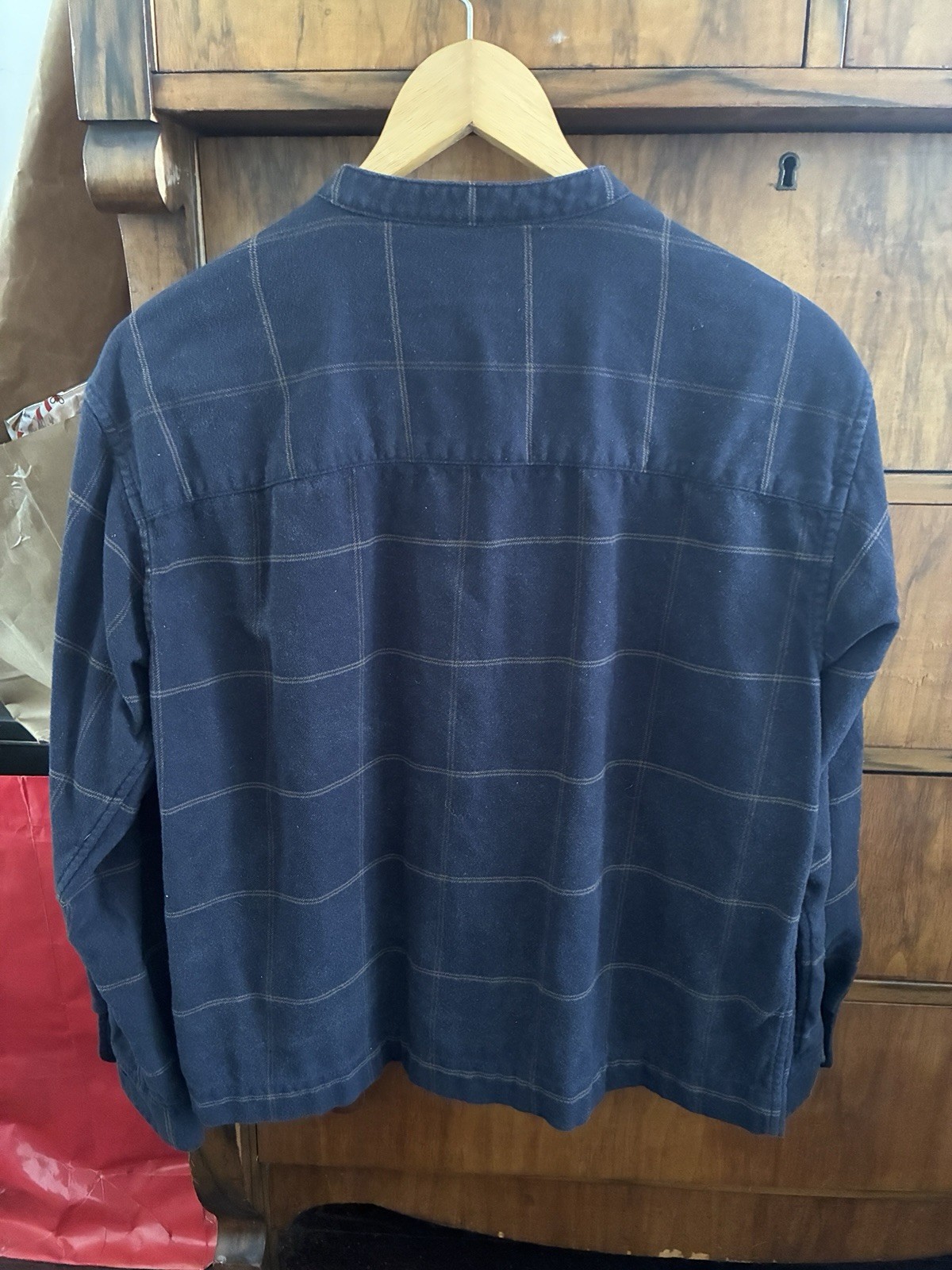 Muji Women’s Navy Check Button-Down Cotton Flannel Shirt XS fits like a Small