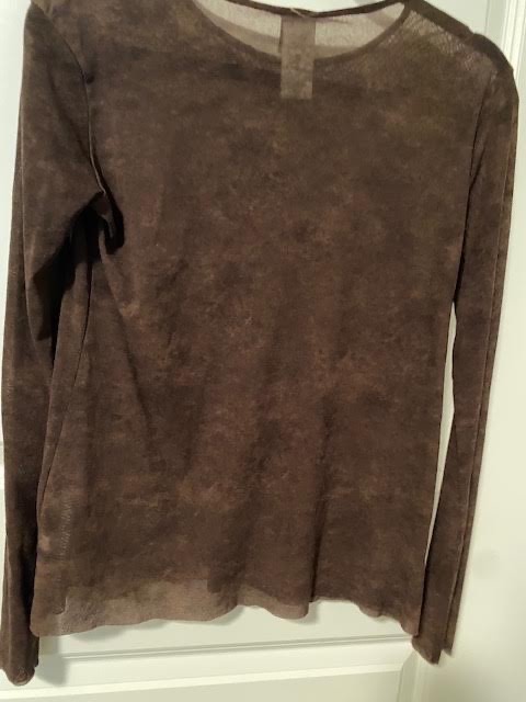 LILITH OF FRANCE long-sleeve MESH top/tee shirt + SASH BROWNS size MEDIUM