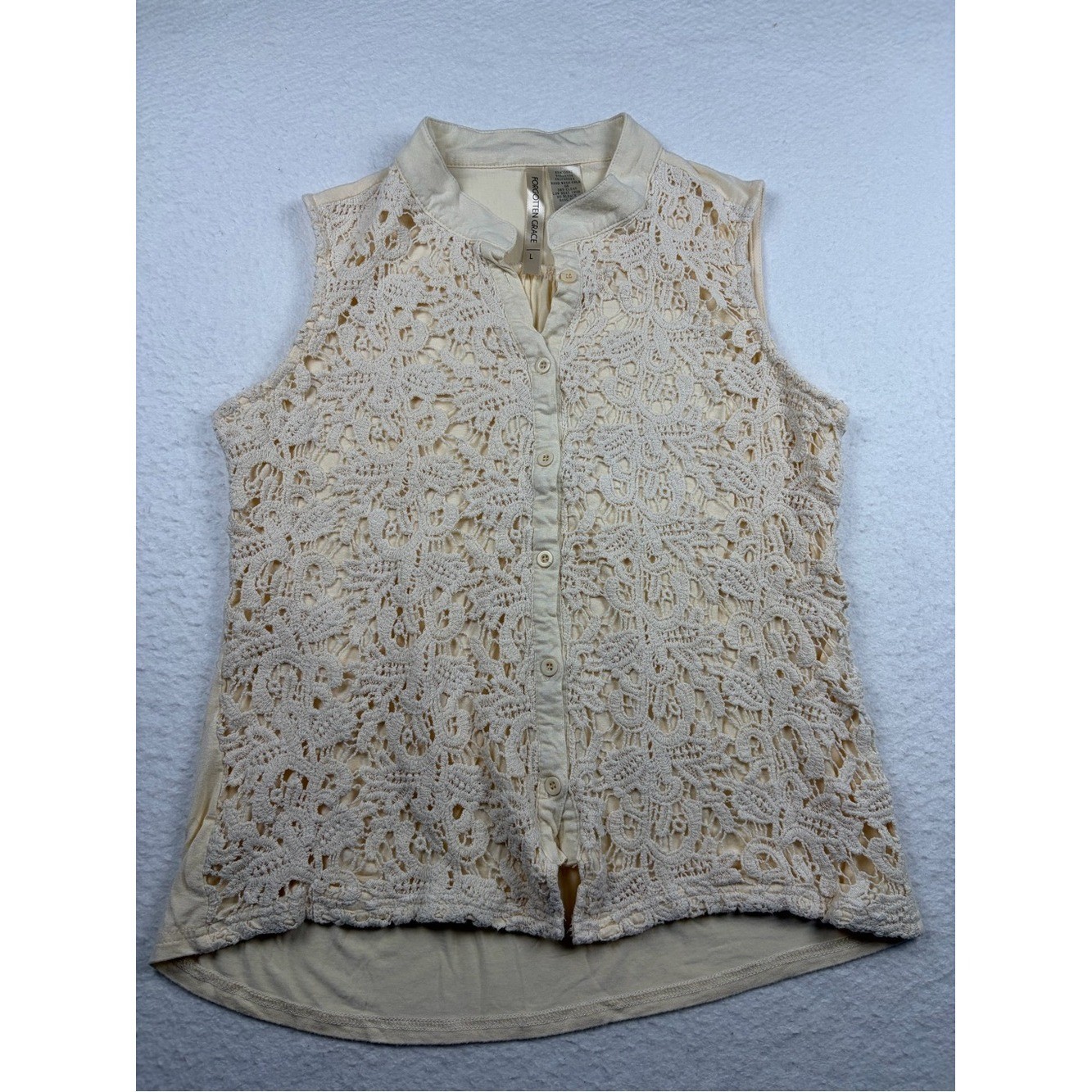 Forgotten Grace | Crochet Button-Front Top in Cream L