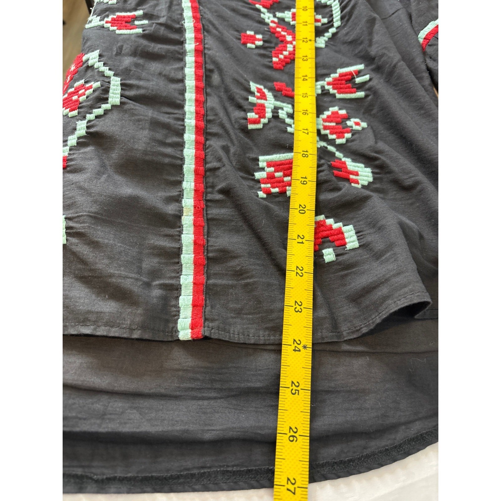 RD + Koko Womens Black Embroidered Boho Peasant Blouse Sz L Balloon Sleeve Artsy