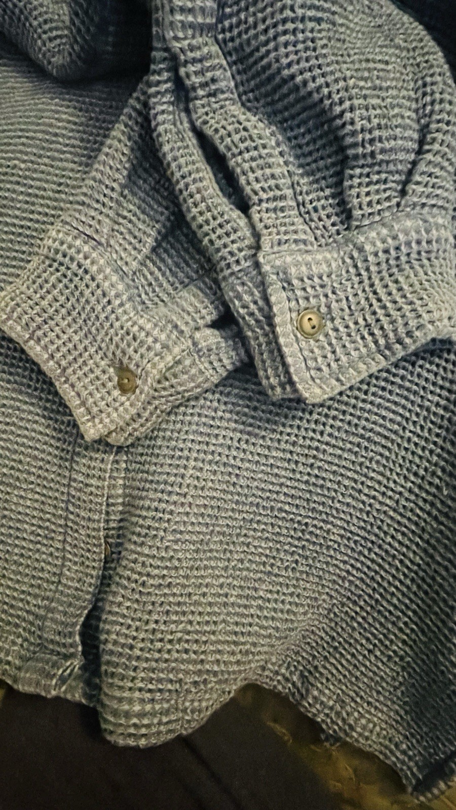 Vtg EMS Eastern Mountain Sports Blue Waffle Knit Button Up Women S Metal Buttons