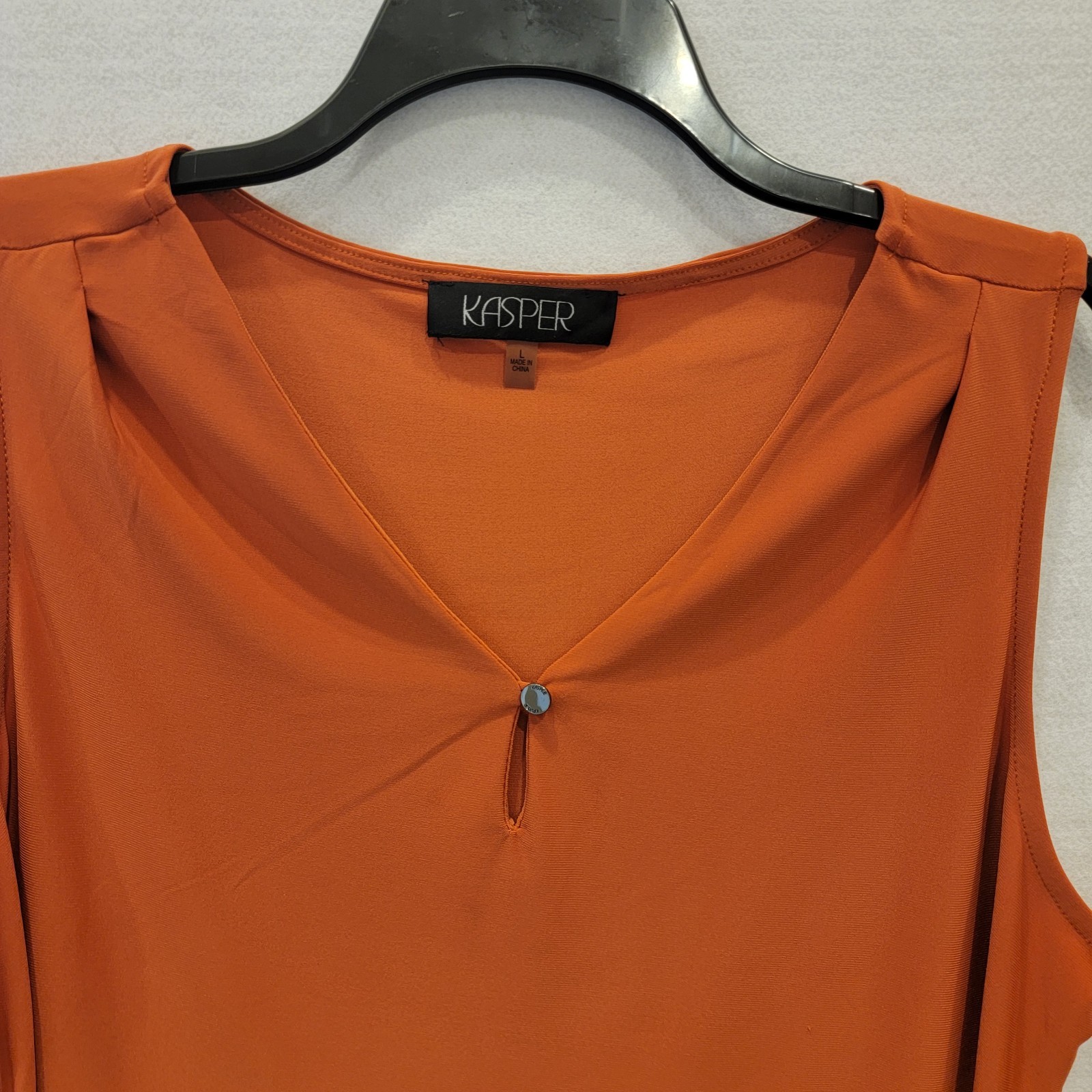 Kasper Womens Sleeveless Shell Top Size L Orange Keyhole Neck Stretch Blouse