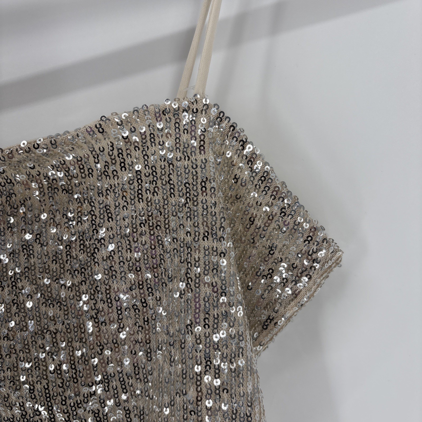 Miss Selfridge Beaded Sequin Crop Cami Top Womens 6 Sparkle Glitter Party