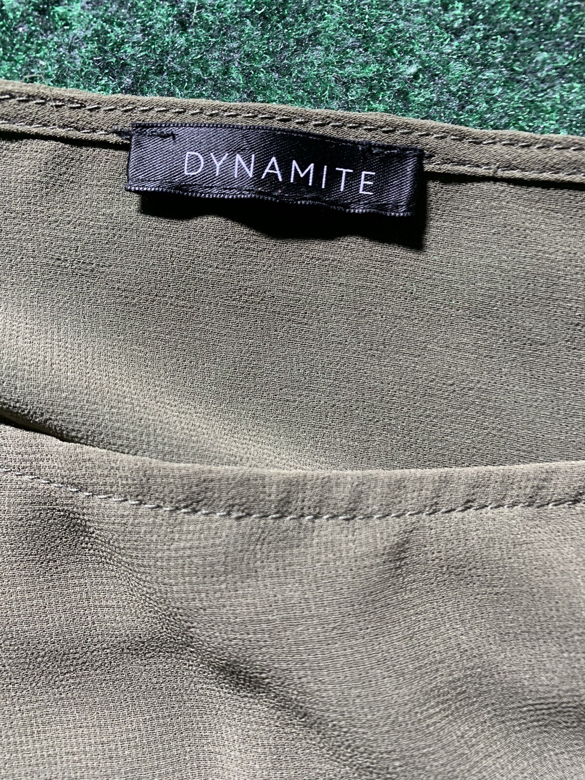 DYNAMITE shirt Women MED Solid olive army green tunic blouse roll tab sleeve top