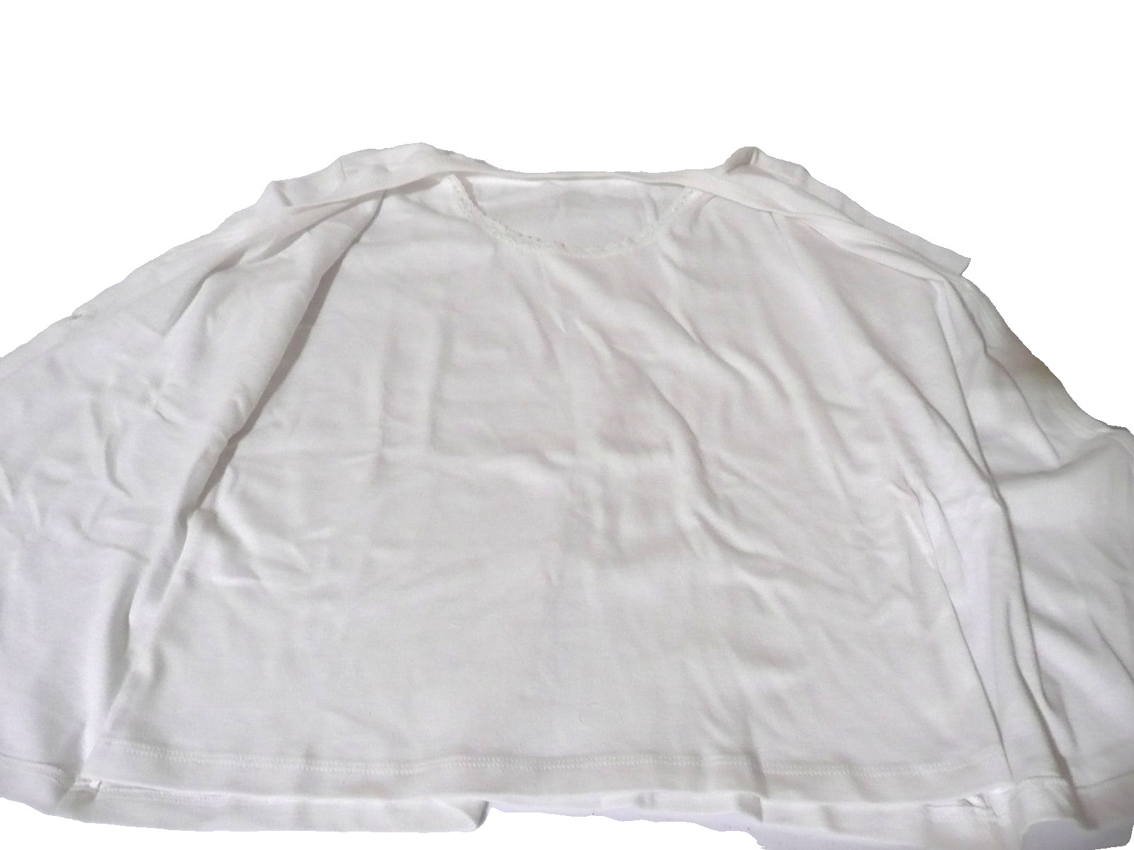 Unbranded Women White Cotton Short Sleeve 2-in-1 blouse w/front neck Lacy Trim