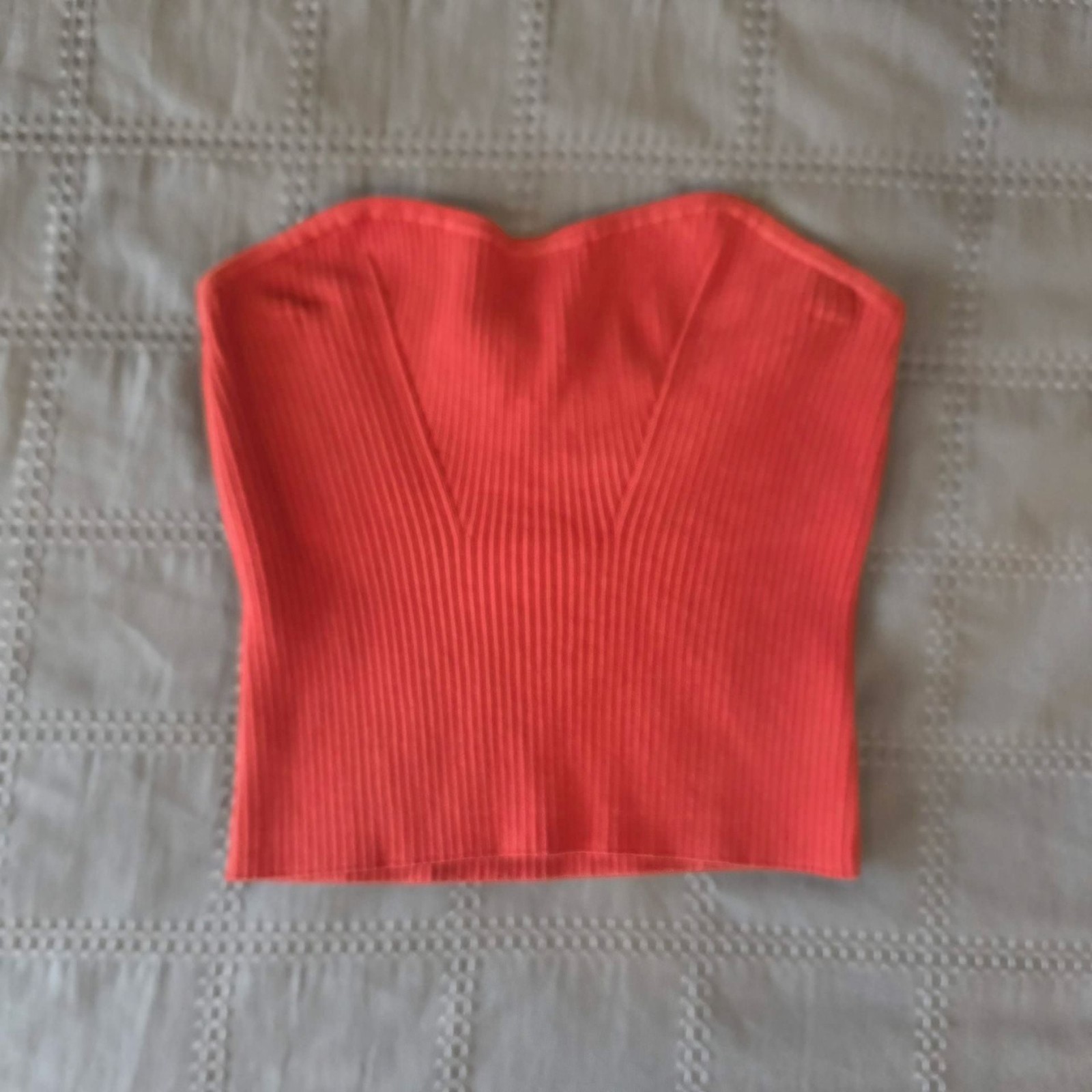 Express Ribbed Strapless Sweater Tube Top in Cinnibar