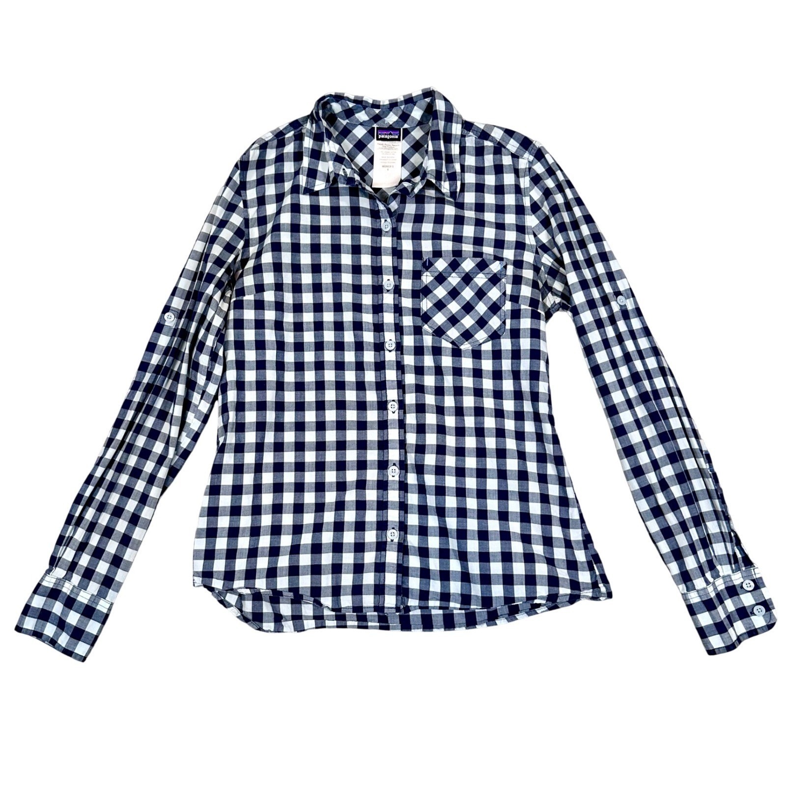 Patagonia Organic Cotton Shirt Women’s 4 Blue Gingham Button Up Outdoor Gorpcore