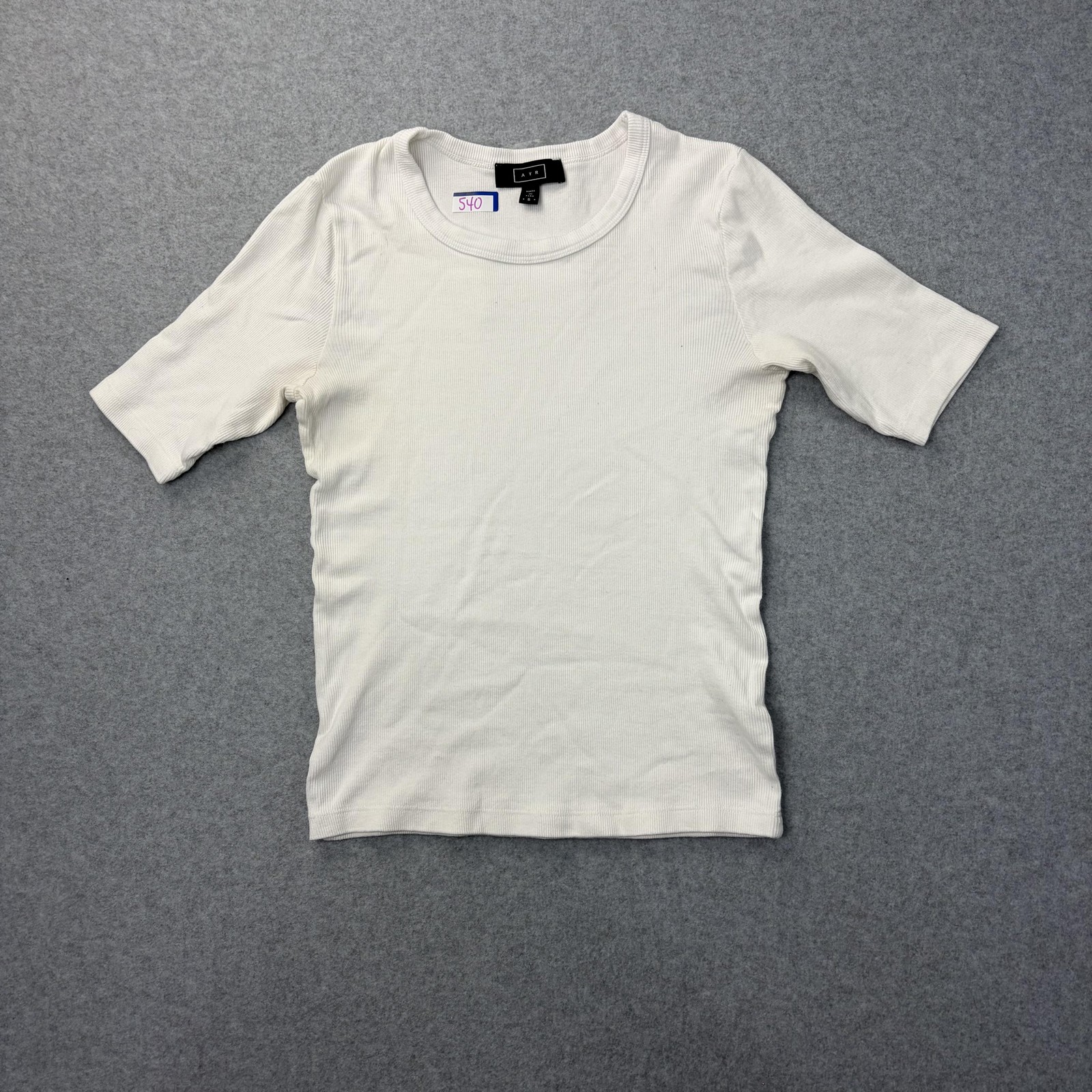 Ayr Shirt Womens Small White Ribbed Knit Crew Neck Short Sleeve Basic Tee Top