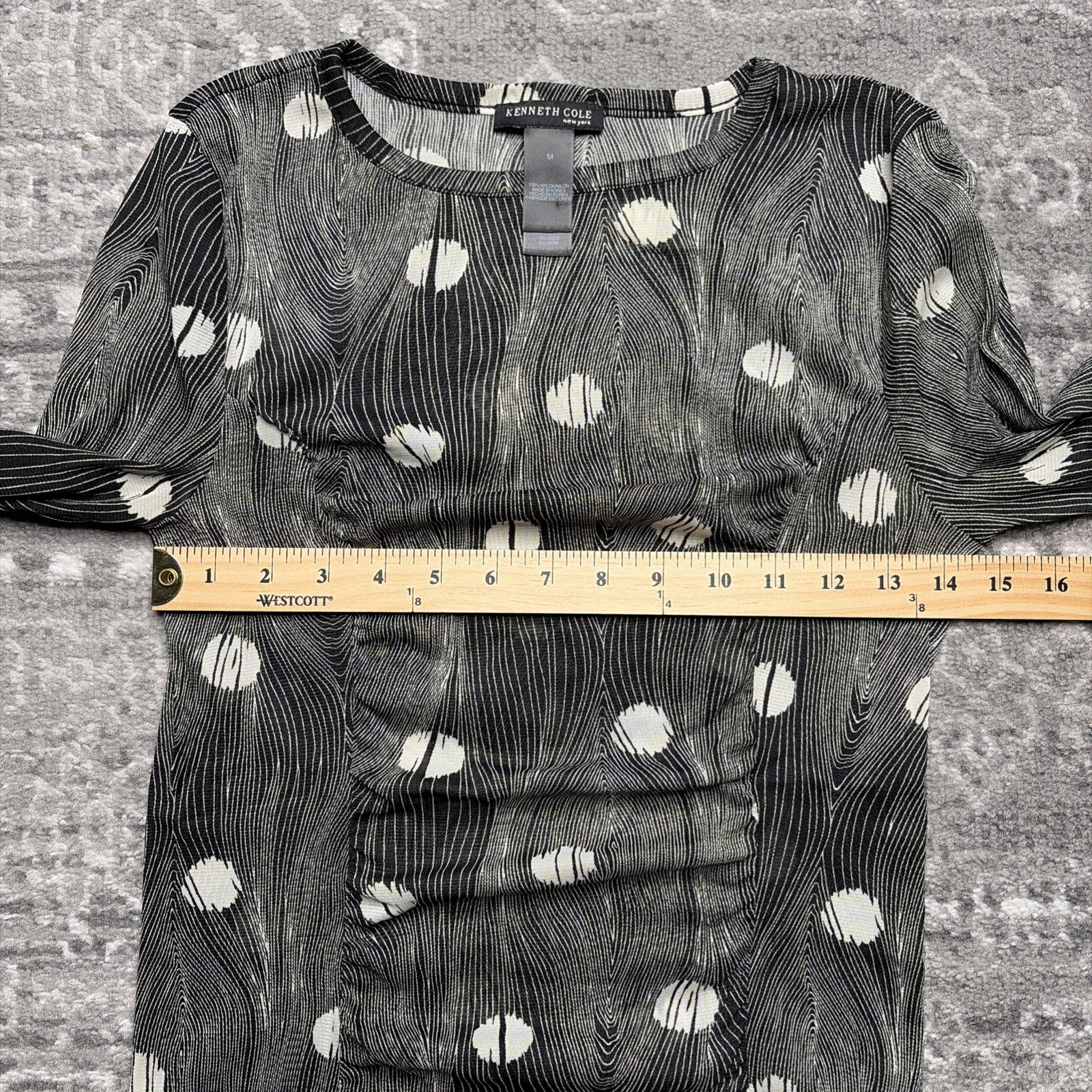 Black Sheer Stretch Mesh Shirred Long Sleeve Whimsigoth Y2K Top Medium Feather
