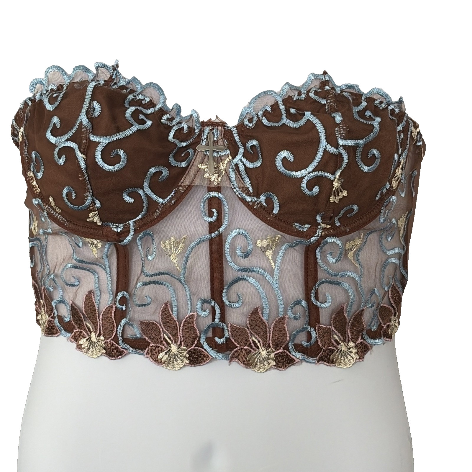 Women’s Strapless Bustier/Corset by Romwe Brown with Embroidery Size Large