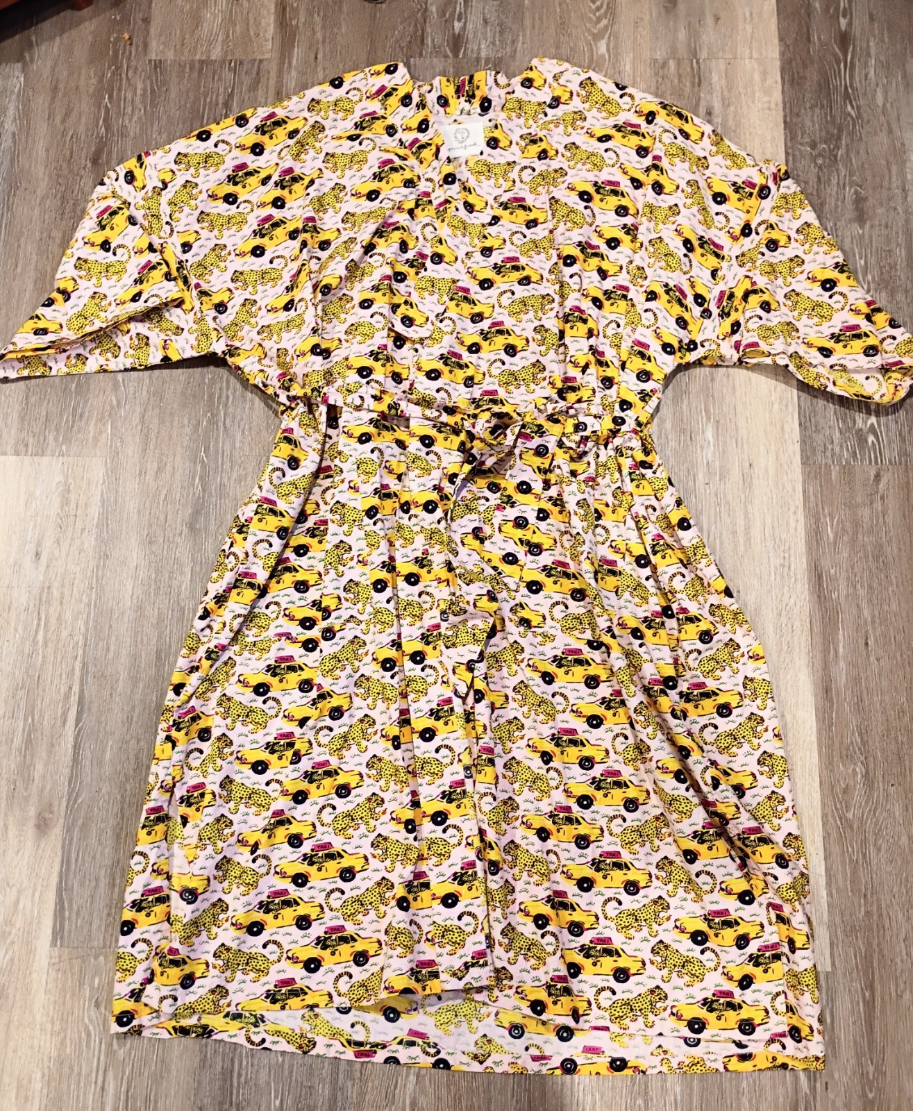 PRINT FRESH SZ 3/4X PLUS TAXI PLEASE/LEOPARDS ORGANIC COTTON ROBE KIMONO RARE
