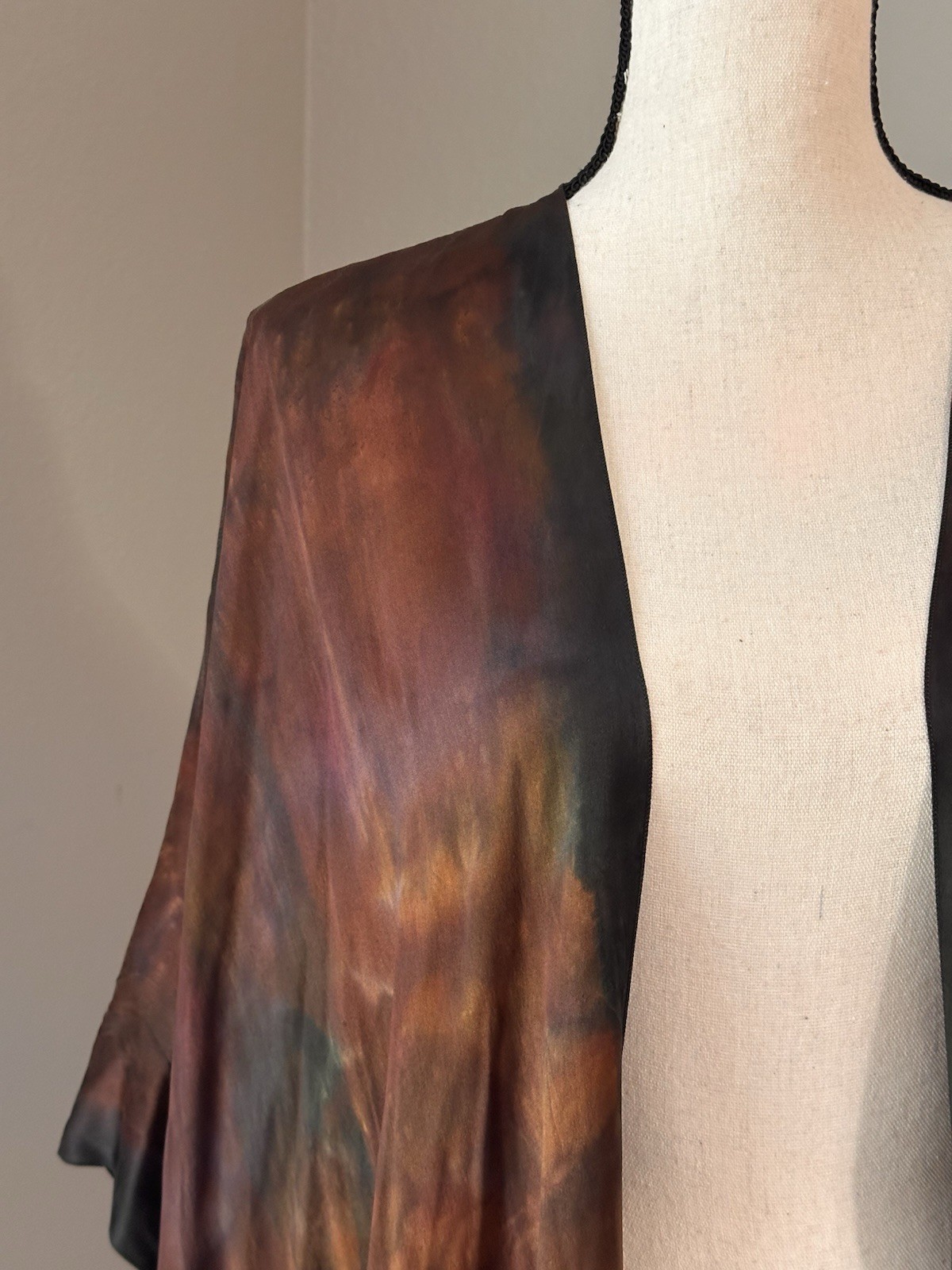 Judy Stinton Silk Open Front Abstract Kimono Cardigan Art Decor Women One Sz