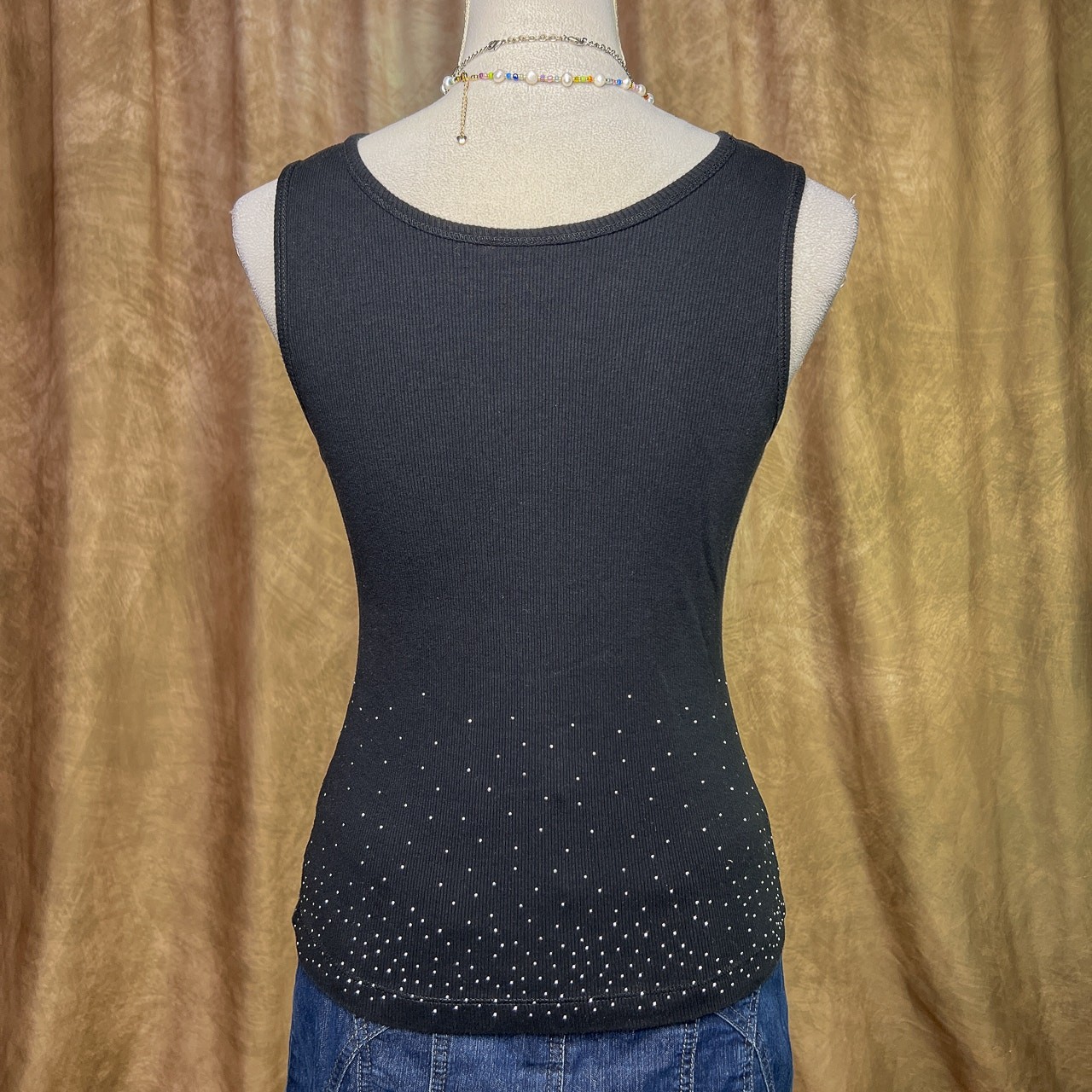 Vintage Y2K Studded Tank Top Niagara Falls Glitter Ribbed Black Sleeveless Indie