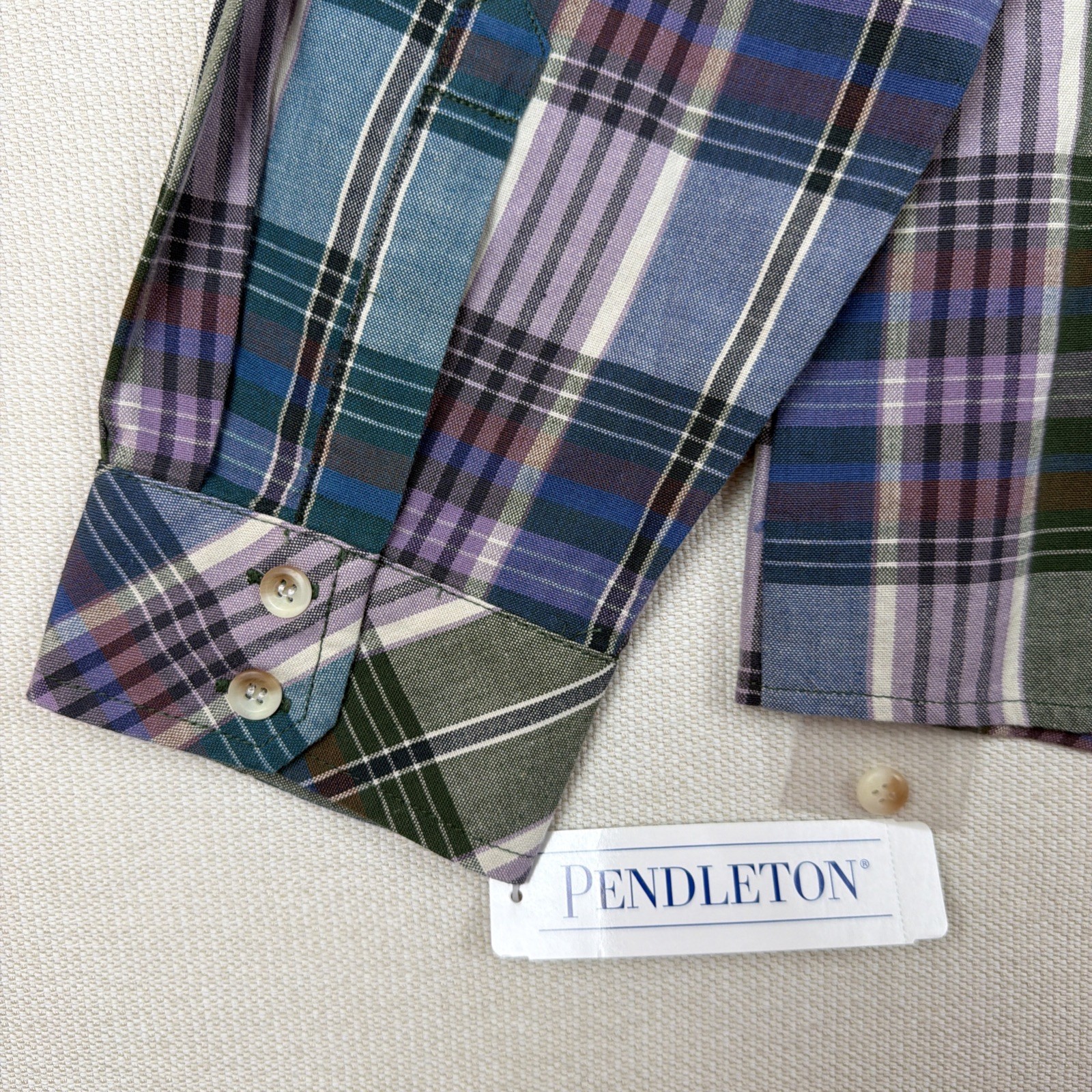 Pendleton Plaid Button Up Shirt Blouse Womens XL Ruffle Detail NWT Blue Green