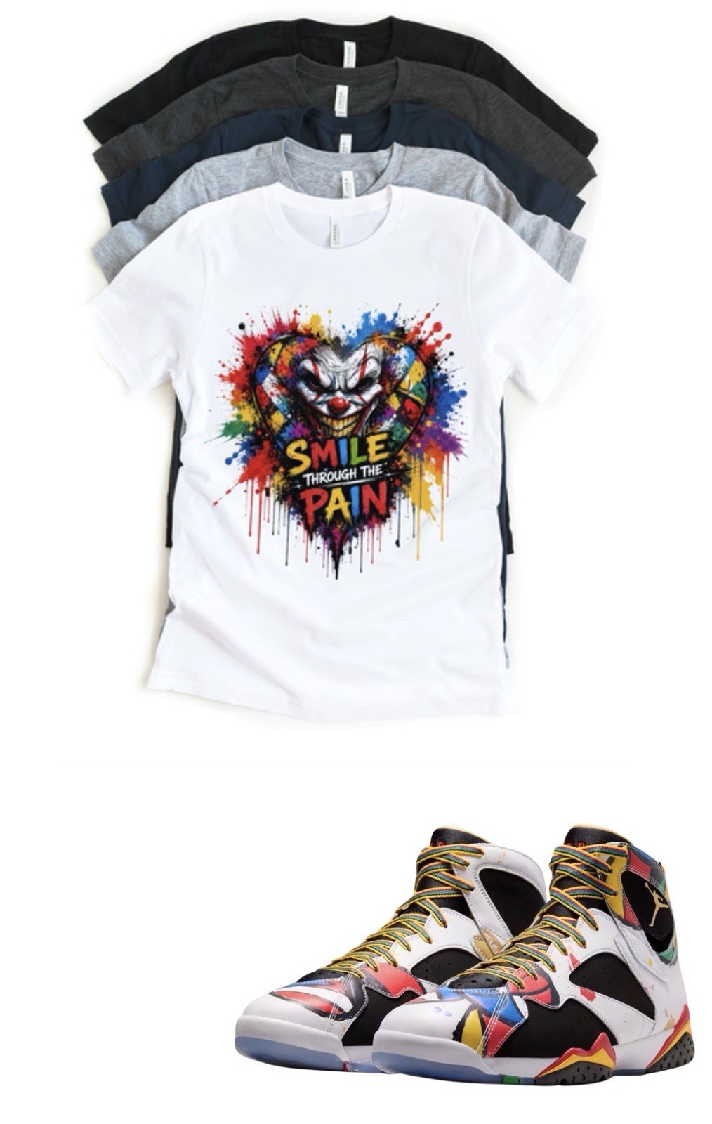 Custom Printed Shirt to Match Jordan 7 Retro Miro Smile Custom Sneaker Tee