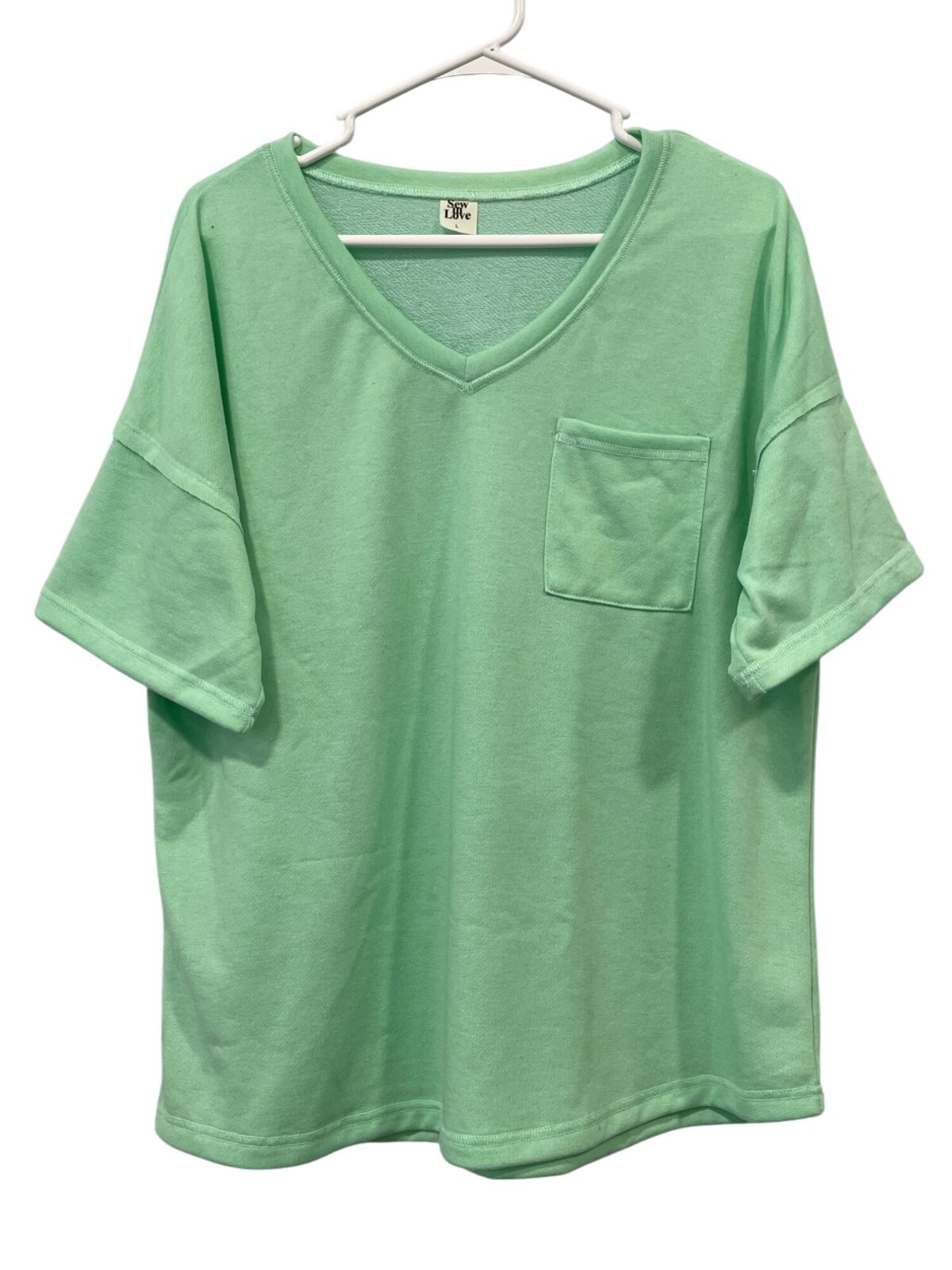 Sew In Love V Neck Short Sleeve Pocket Tee Size Large Mint Green Basic Essential