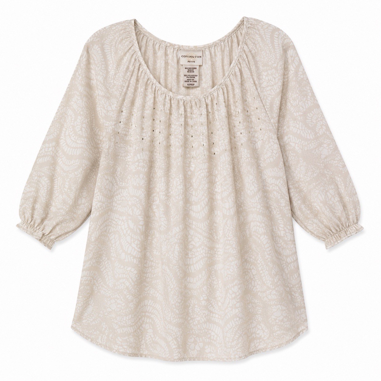 Covington Blouse Women’s XLP White Geometric Rhinestone Scoop Neck Tunic Top
